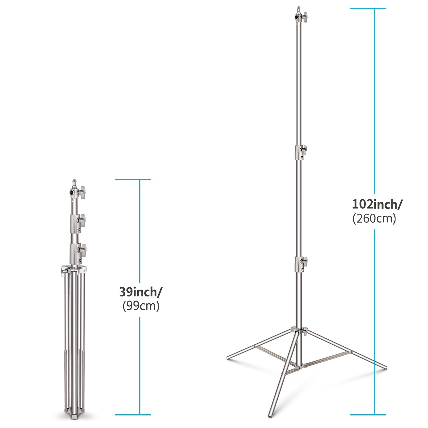 Product dimensions of the NEEWER 260cm Foldable Light Stand