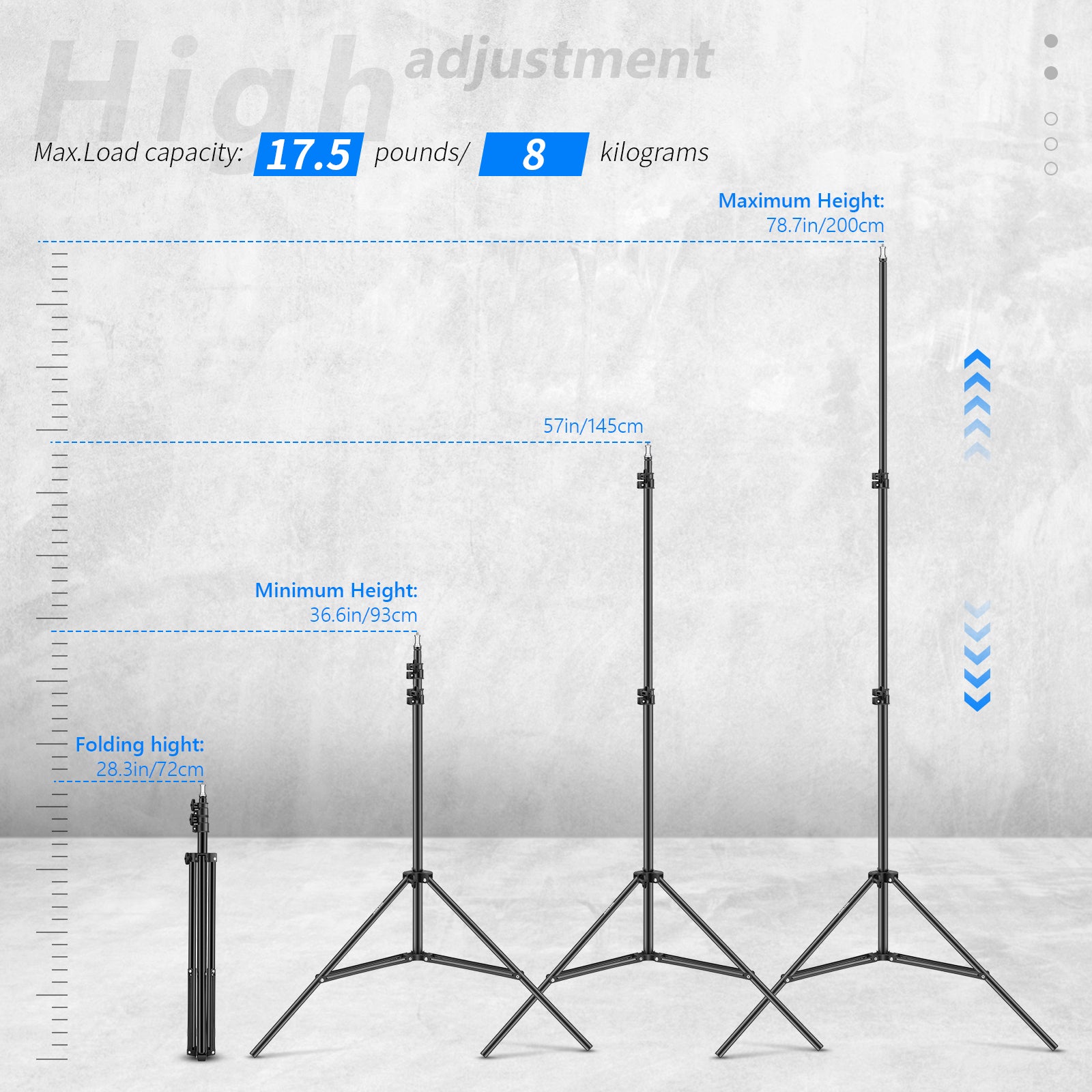 Height Adjustment Range of the NEEWER ST-200 200cm Photography Light Stand