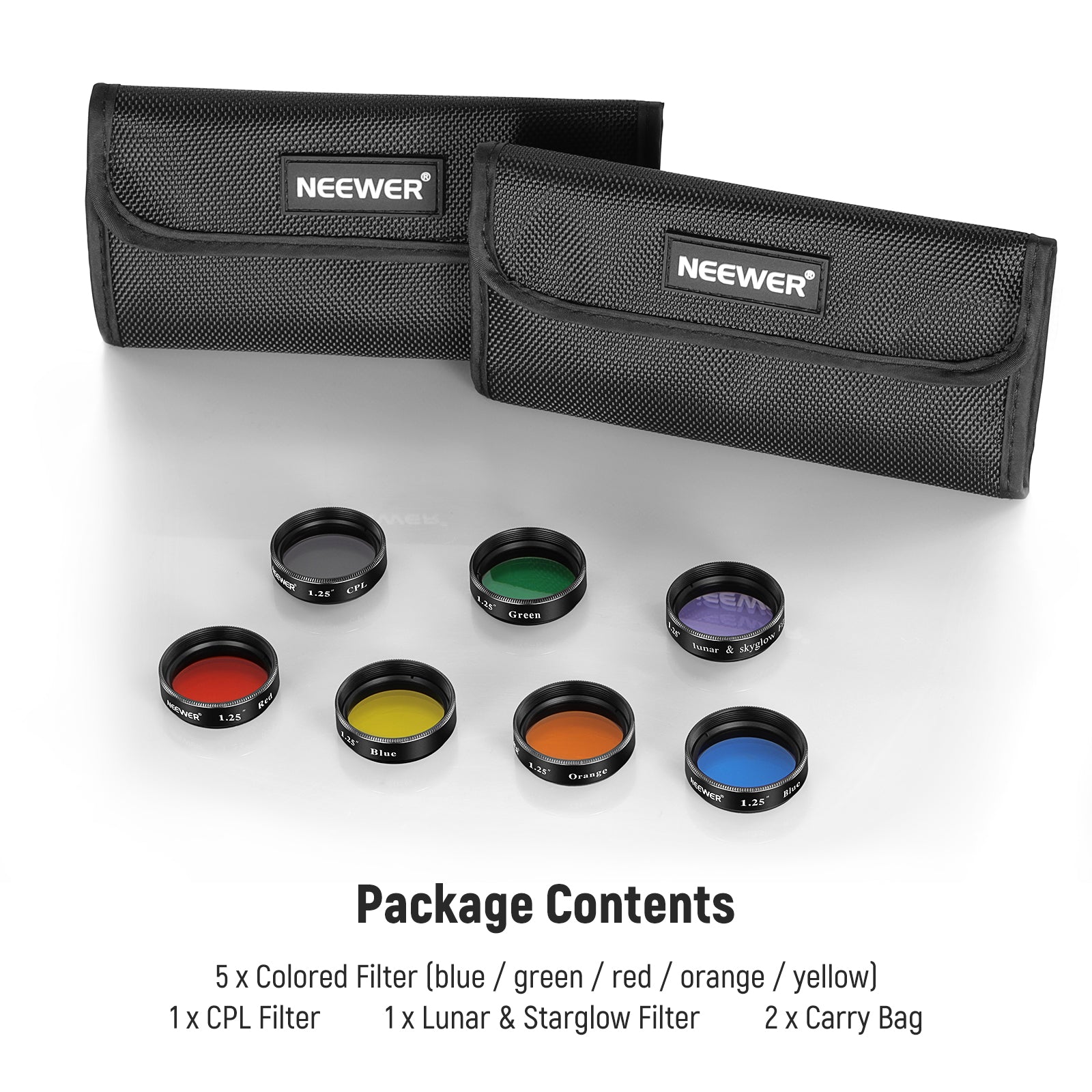 Package Contents of the NEEWER 7 Pack Telescope Filters Kit