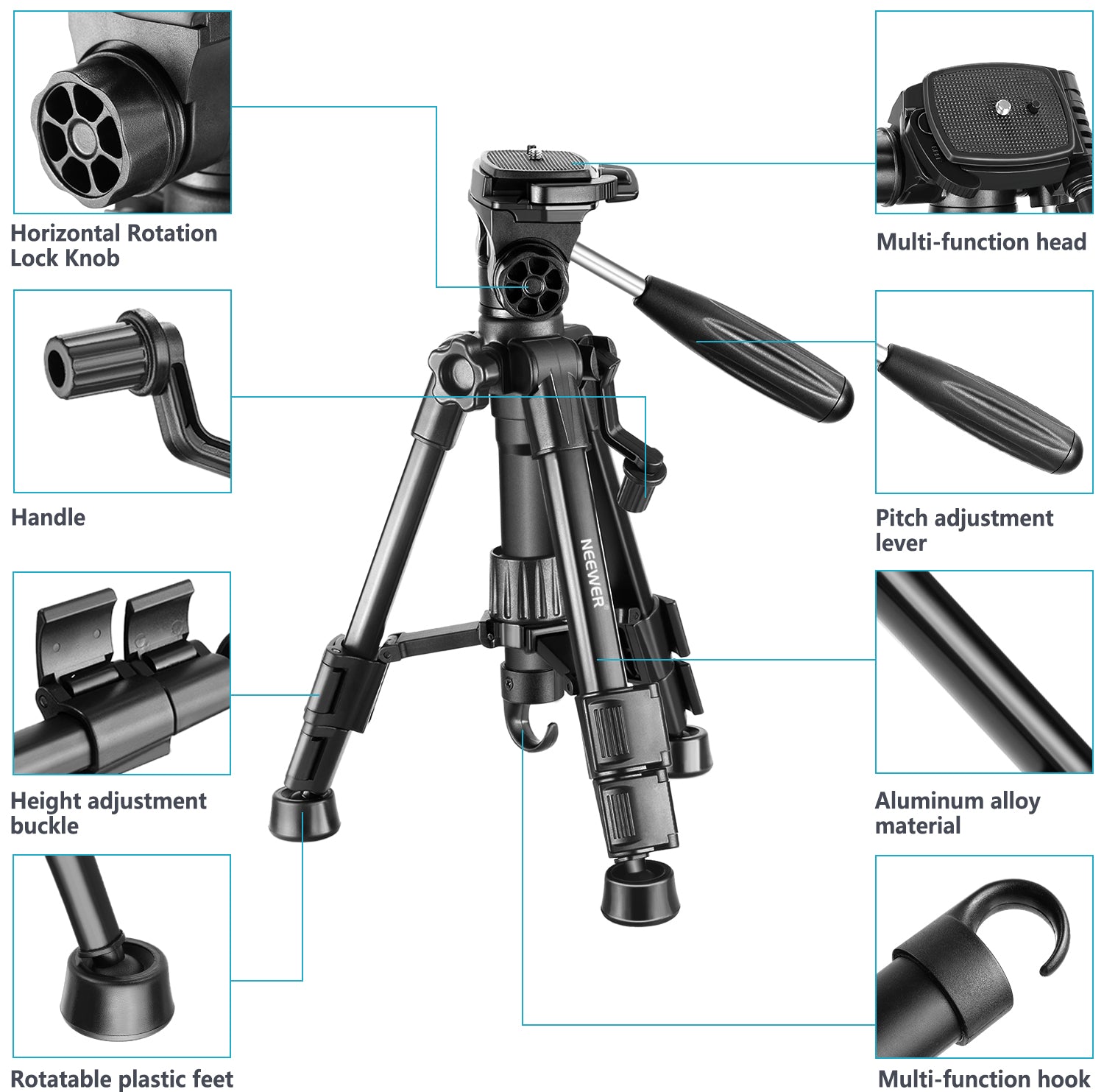 Product details of the NEEWER T210 Mini Tripod