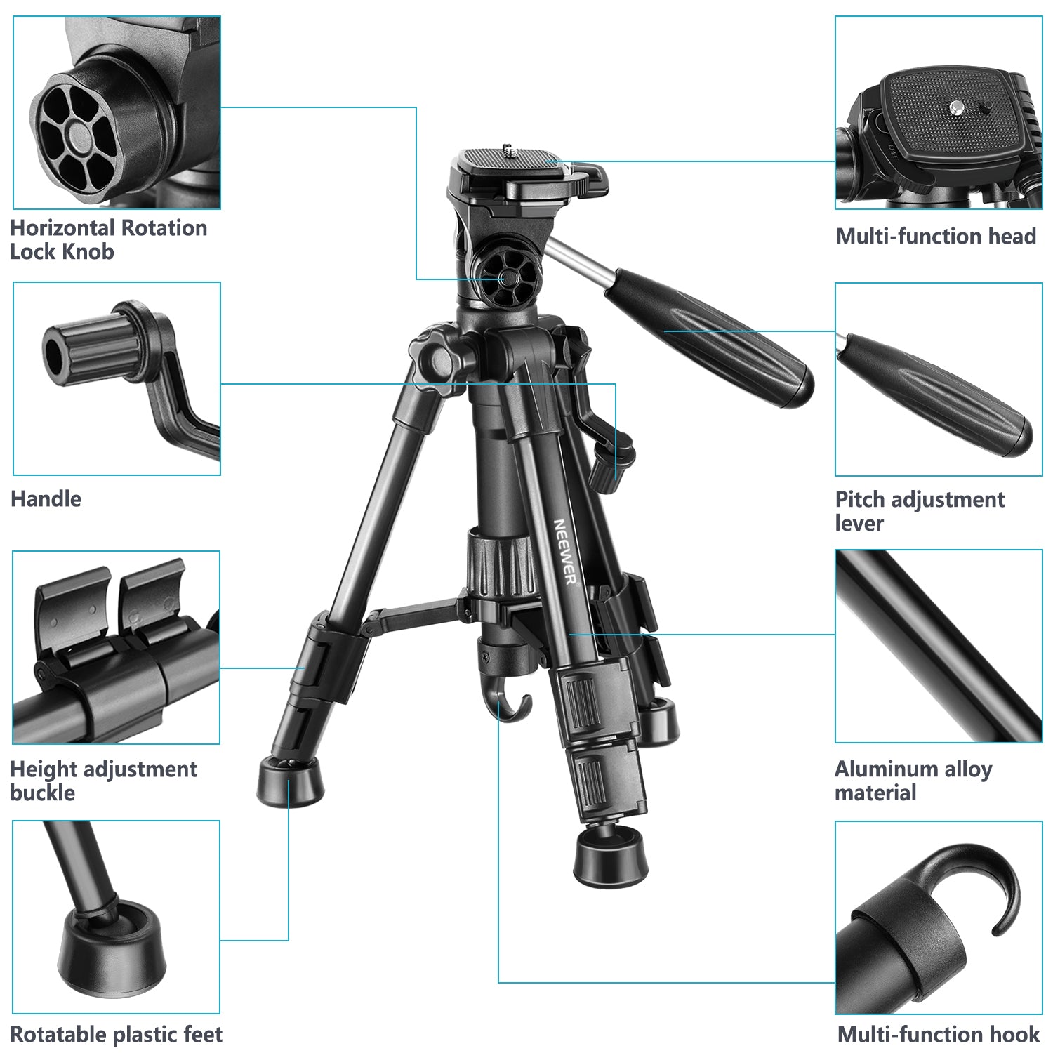 Product details of the NEEWER T210 Mini Tripod