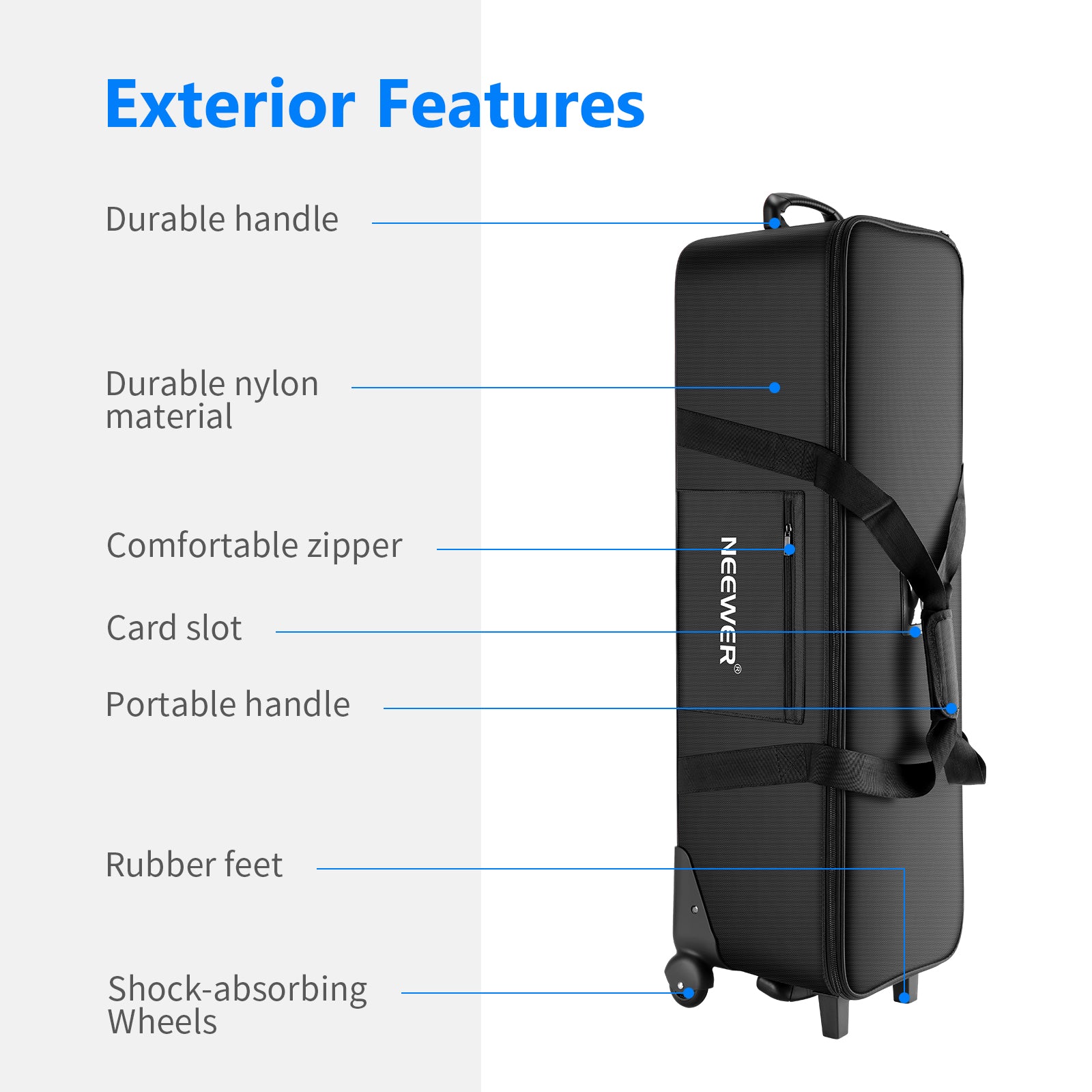 Exterior features of the NEEWER Studio Carrying Bag with Wheels