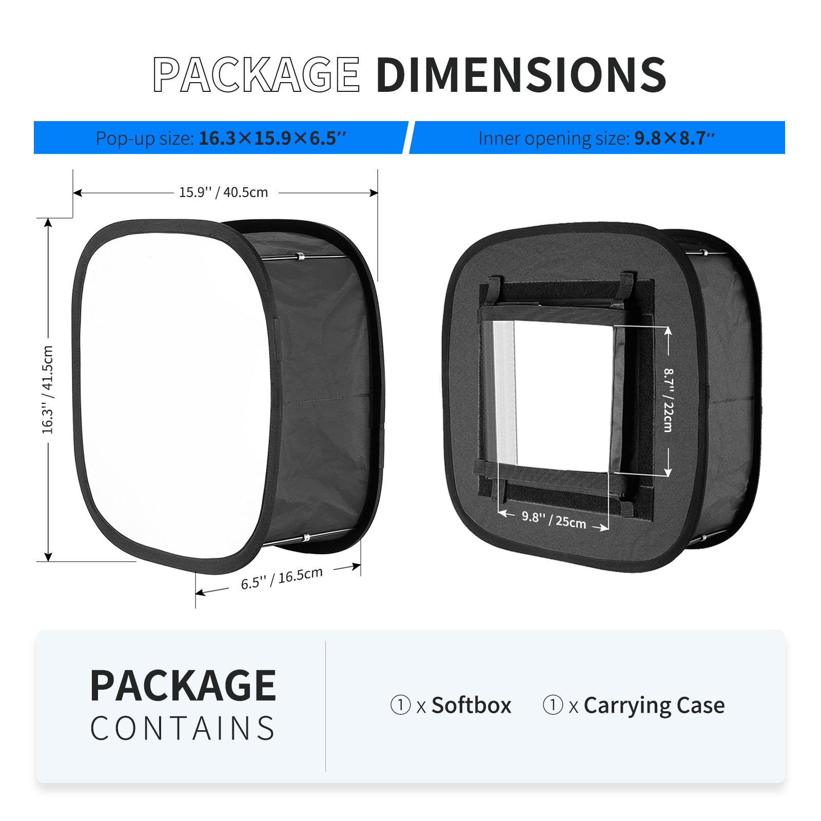 Product dimensions of the NEEWER LED Light Panel Softbox