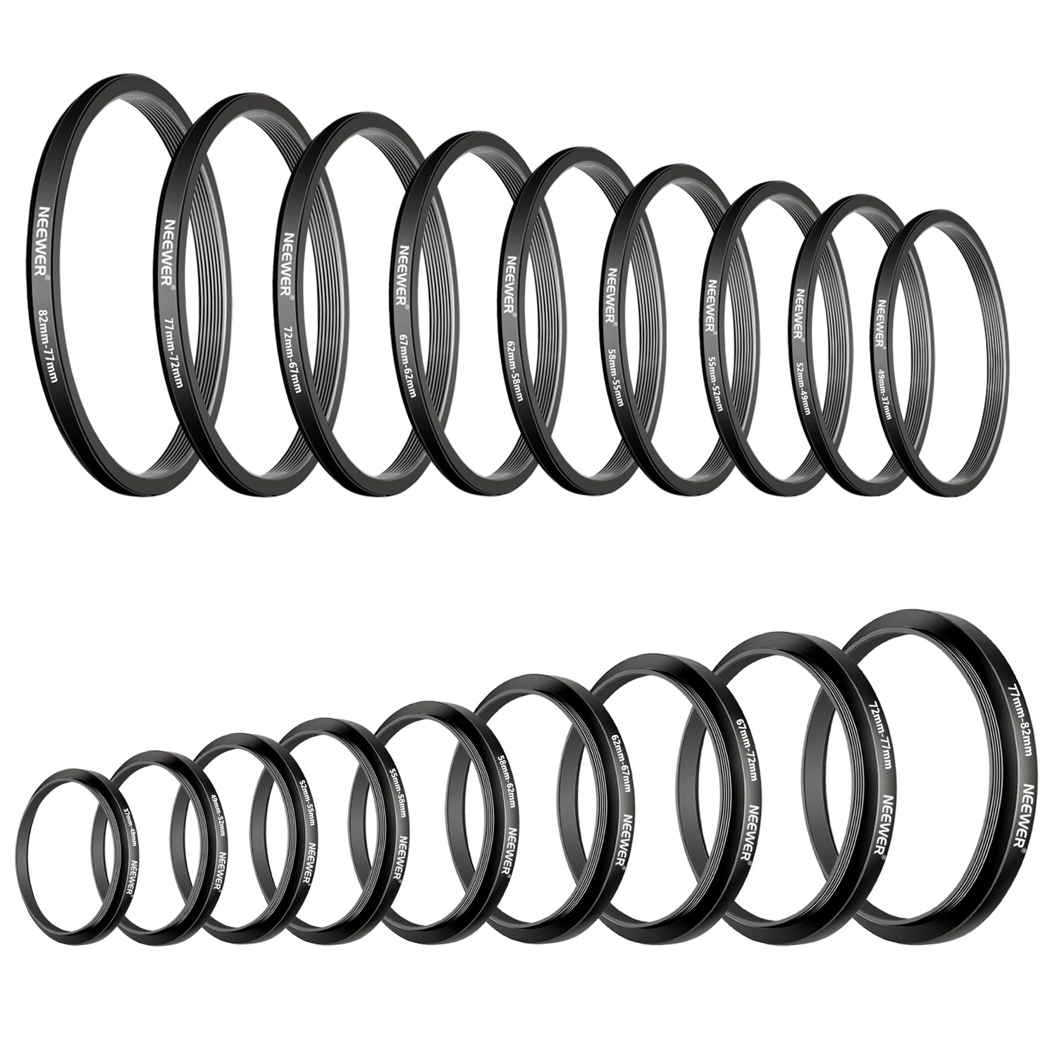 NEEWER 18pcs Metal Camera Lens Filter Ring Adapter Kit