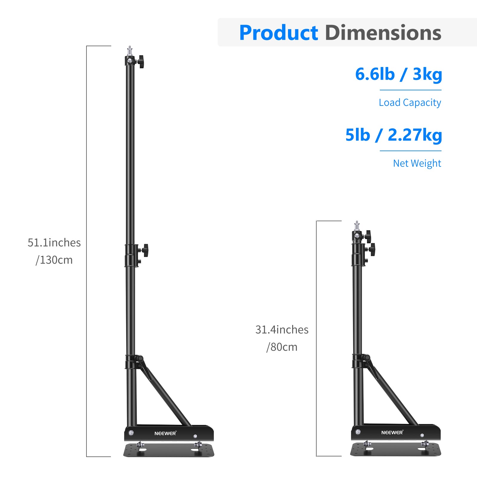 Product dimensions of the NEEWER 130CM Wall Mount Boom Arm