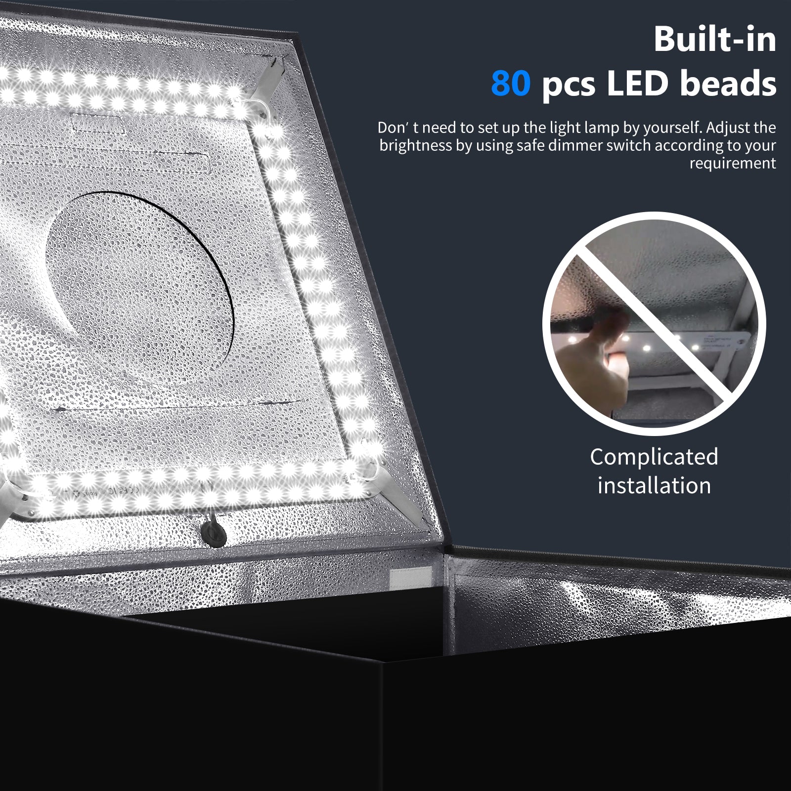 NEEWER 40CM Light Studio Box kit features 80 pcs LED beads.