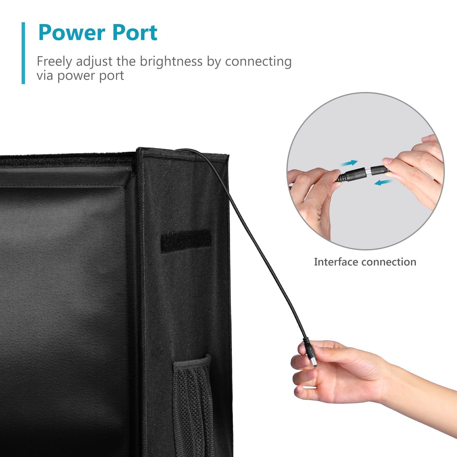 NEEWER 40CM Light Studio Box can be freely adjusted the brightnedd by connecting via power port.