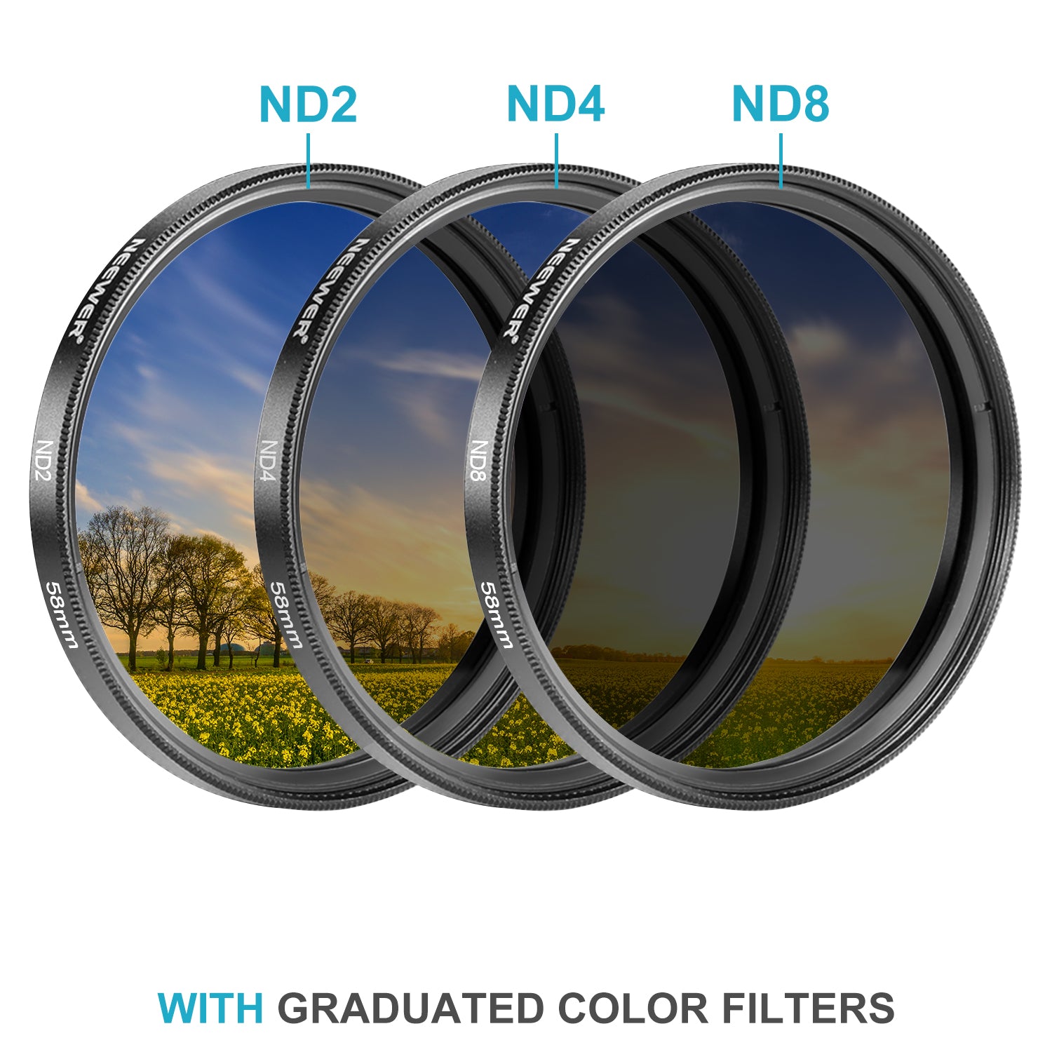 a set of neutral density(ND2/4/8) filters