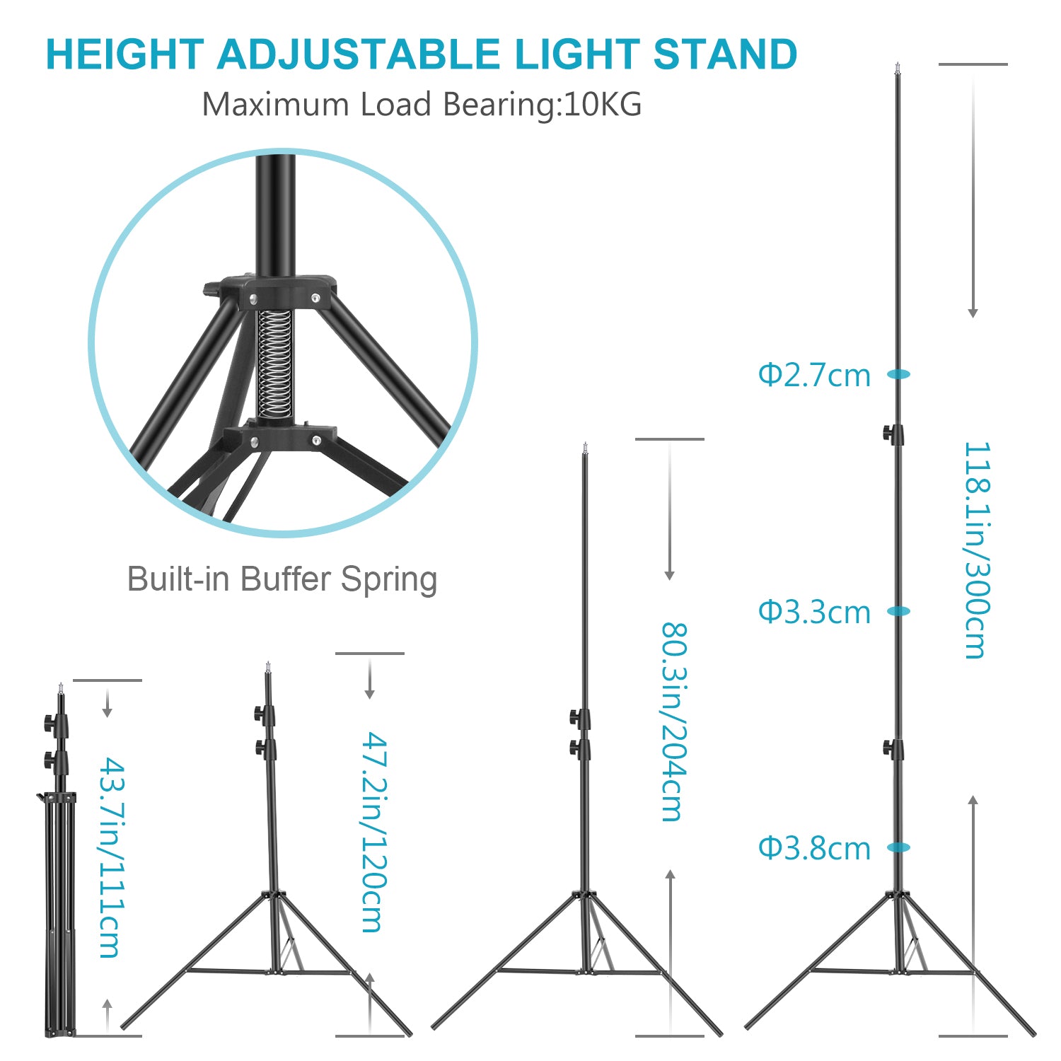 Height Adjustment Range of the NEEWER 300cm Light Stand