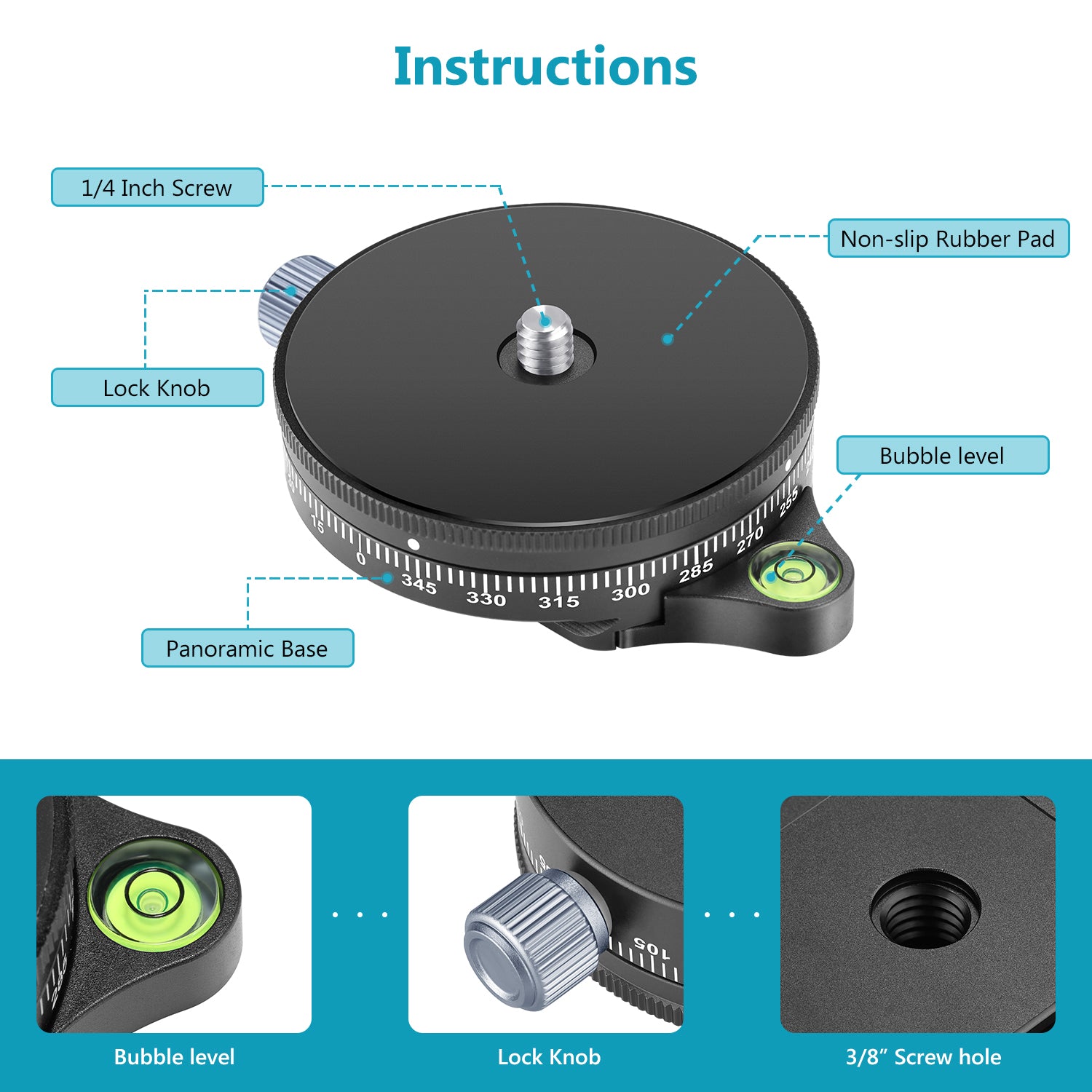 NEEWER Camera Panoramic Panning Base features the integrated spirit level