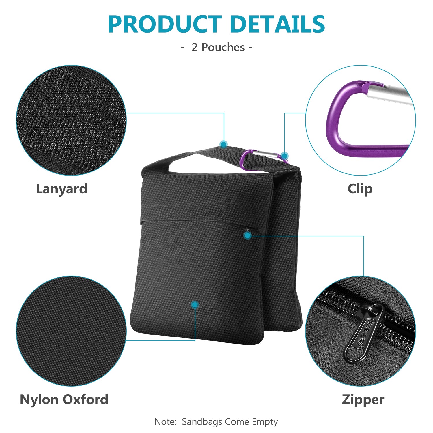 The heavy-duty handle makes it simple to secure these sandbags to your lighting equipment.