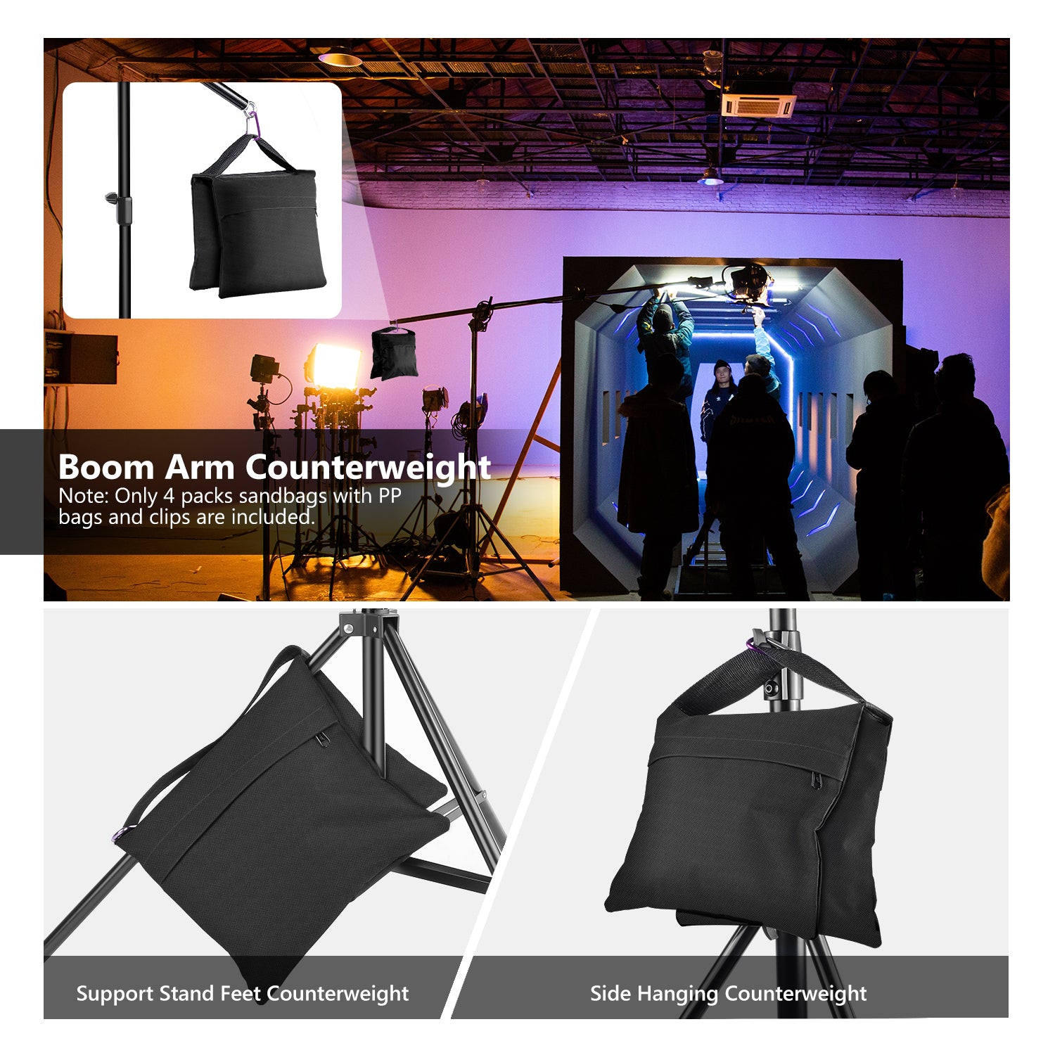 Sandbags are useful in the studio to help stabilize your lighting equipment.