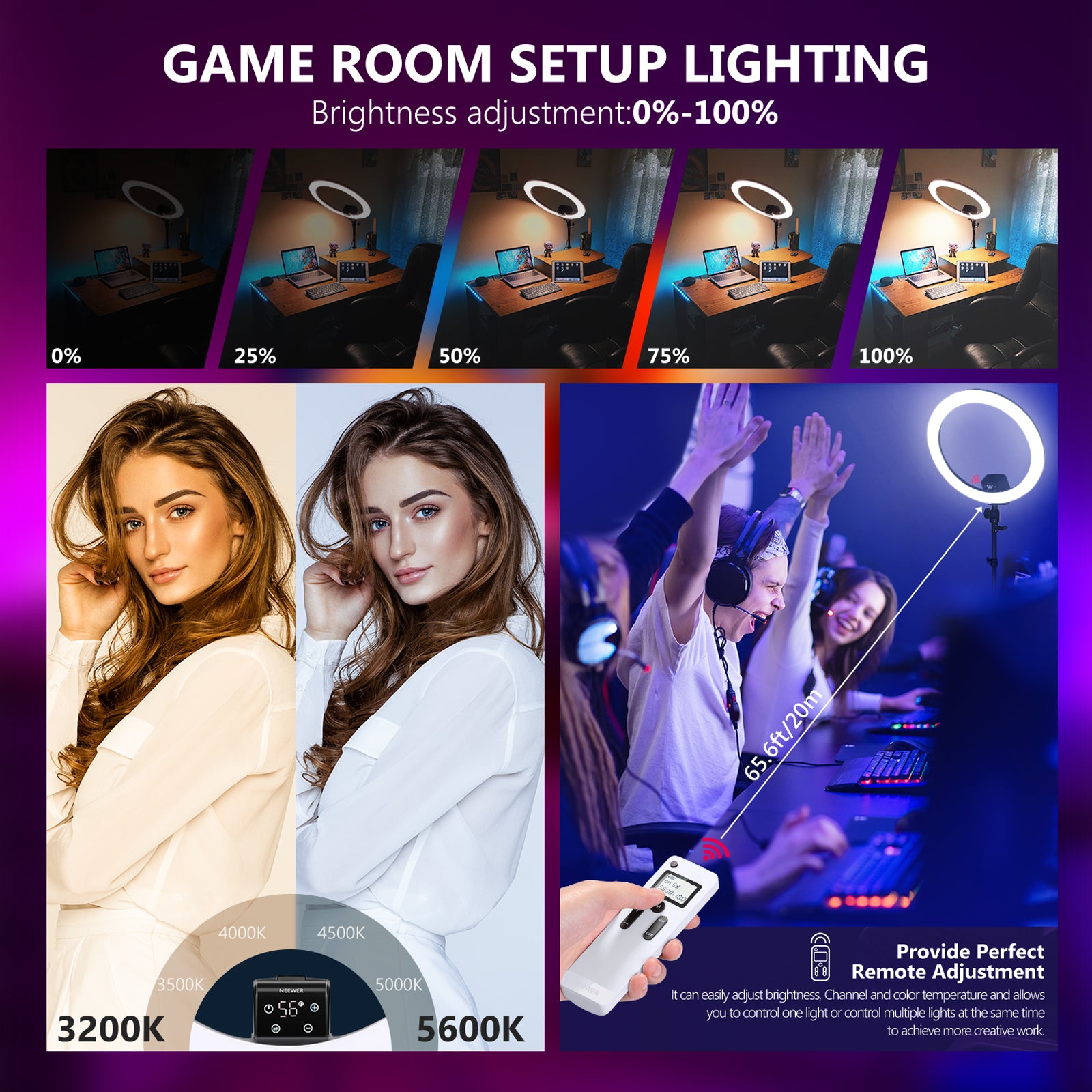 NEEWER SRP18-2.4G 18-inch LED Ring Light is ideal for game room setup.