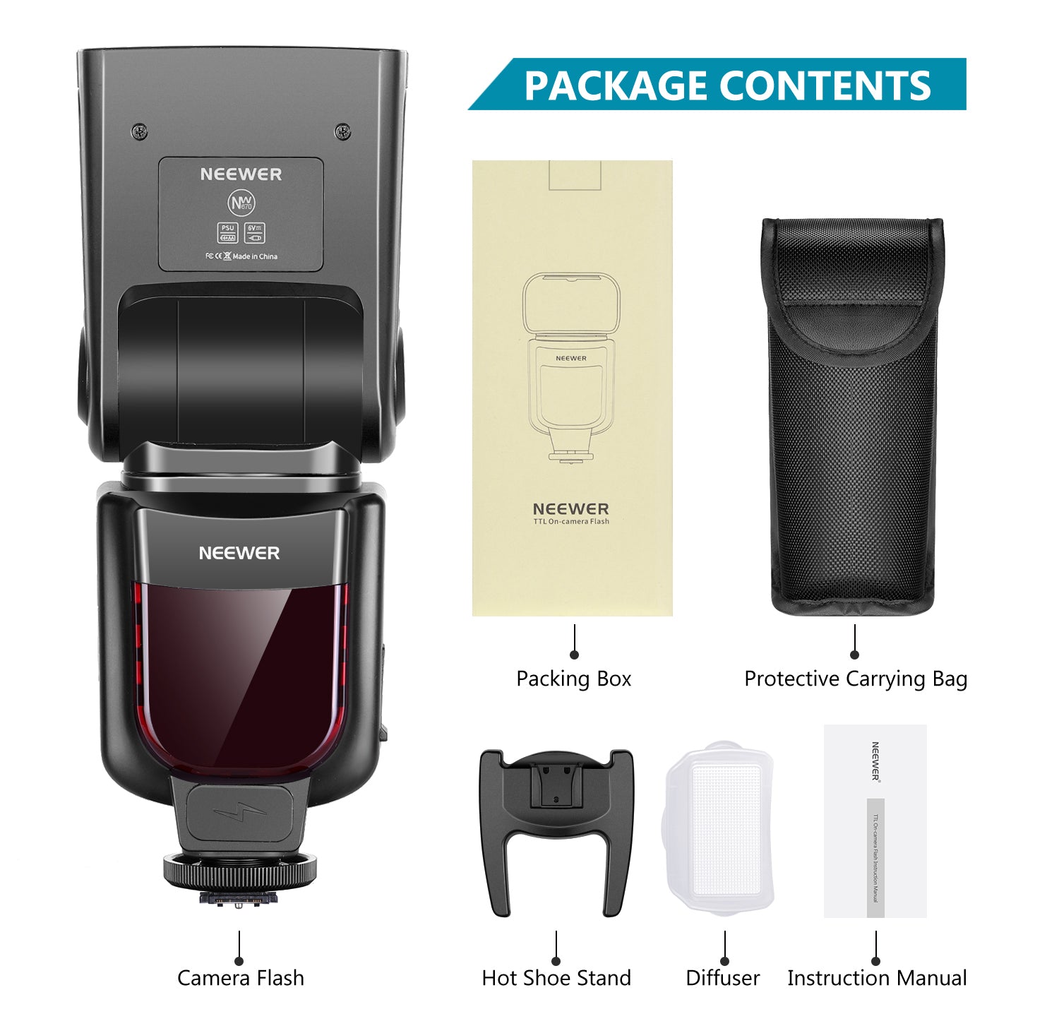 Package Contents of the NEEWER NW670 Flash For Canon DSLR Cameras