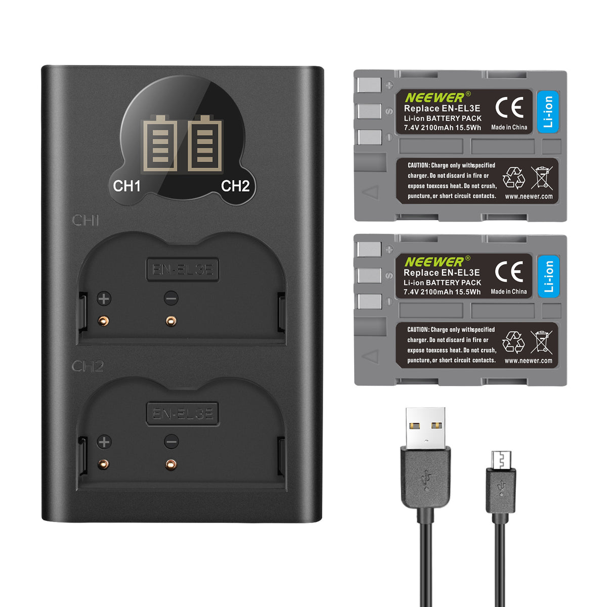 2 Batterie EN-EL3E + Caricabatteria DSTE Per Nikon D80 D90 D700 D300 E Altri – 2200mAh Con Adattatore Auto - 4