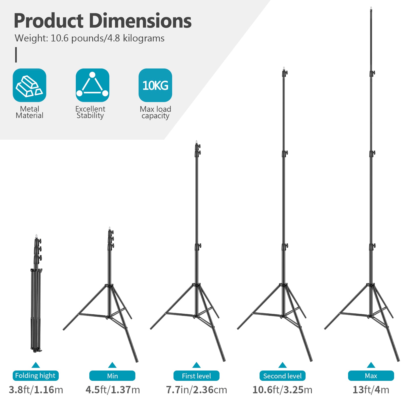 Product dimensions of the NEEWER 400cm Flexible Light Stand