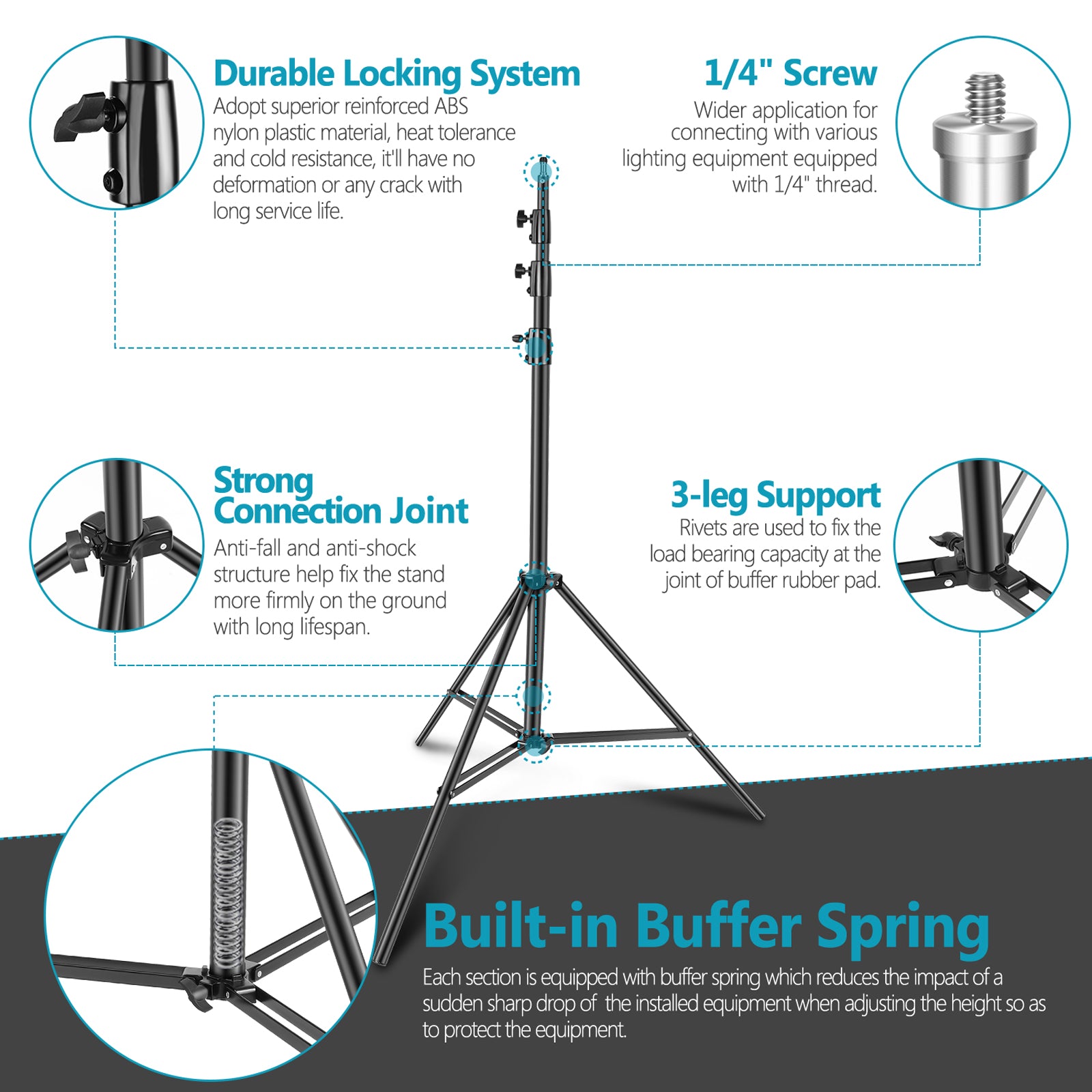 NEEWER ST-400SP Lightweight Light Stand features durable locking system