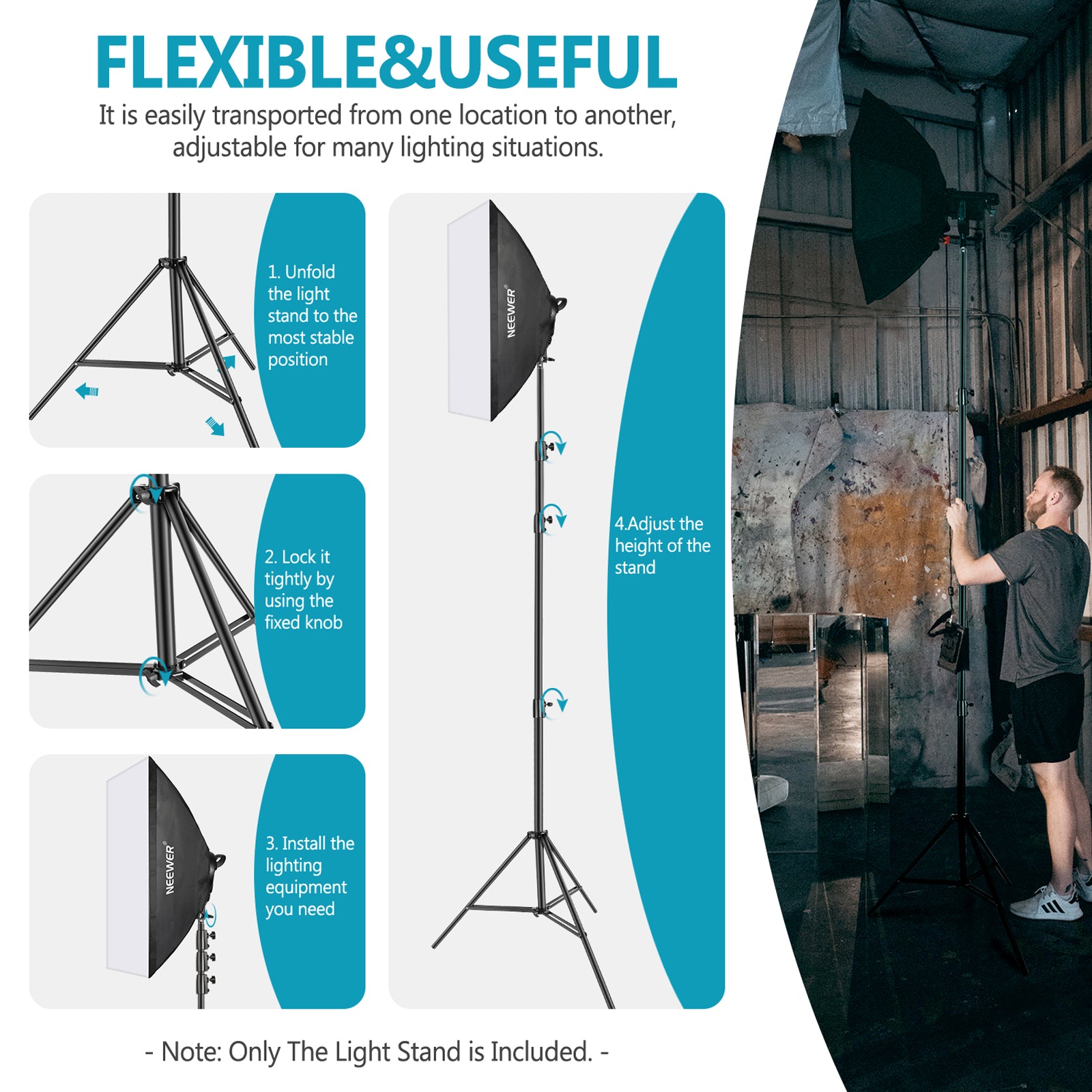 NEEWER ST-400SP Lightweight & Flexible Light Stand is adjustable for many lighting situations.