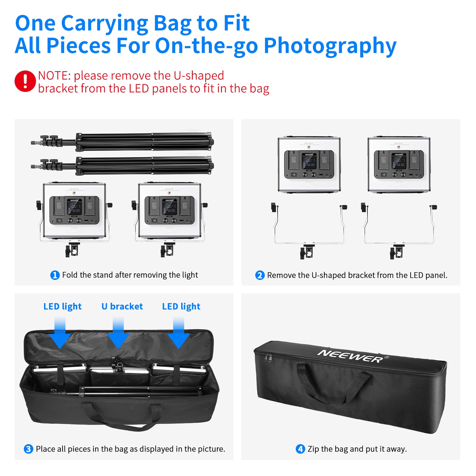 This RGB light kit includes a carrying bag.