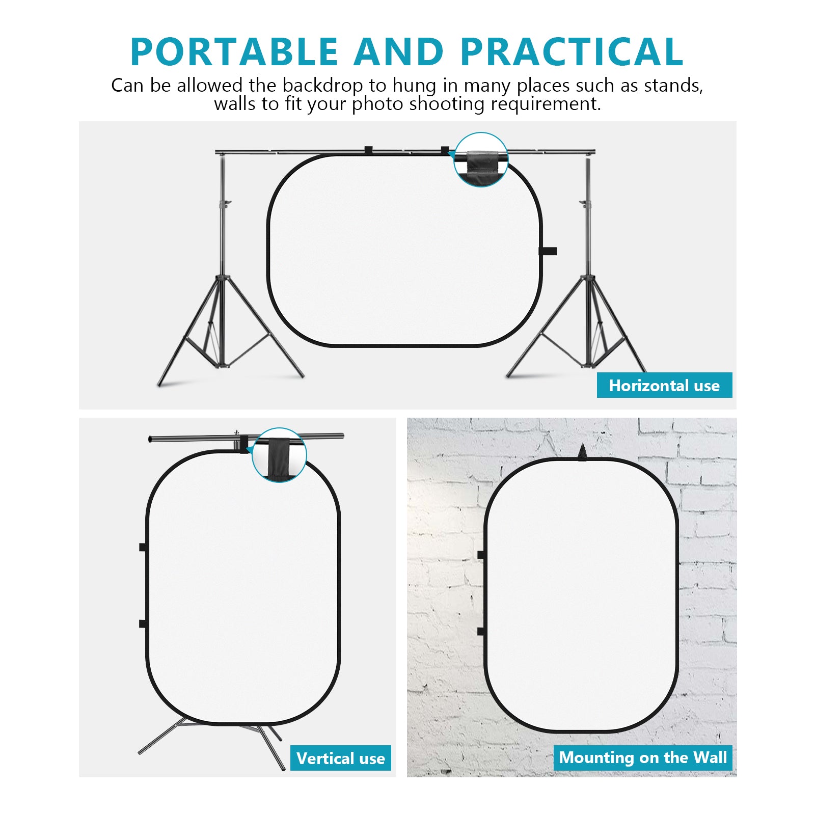 NEEWER 1.5x2M 2-in-1 Portable Black&White Backdrop with stand Kit is portable.