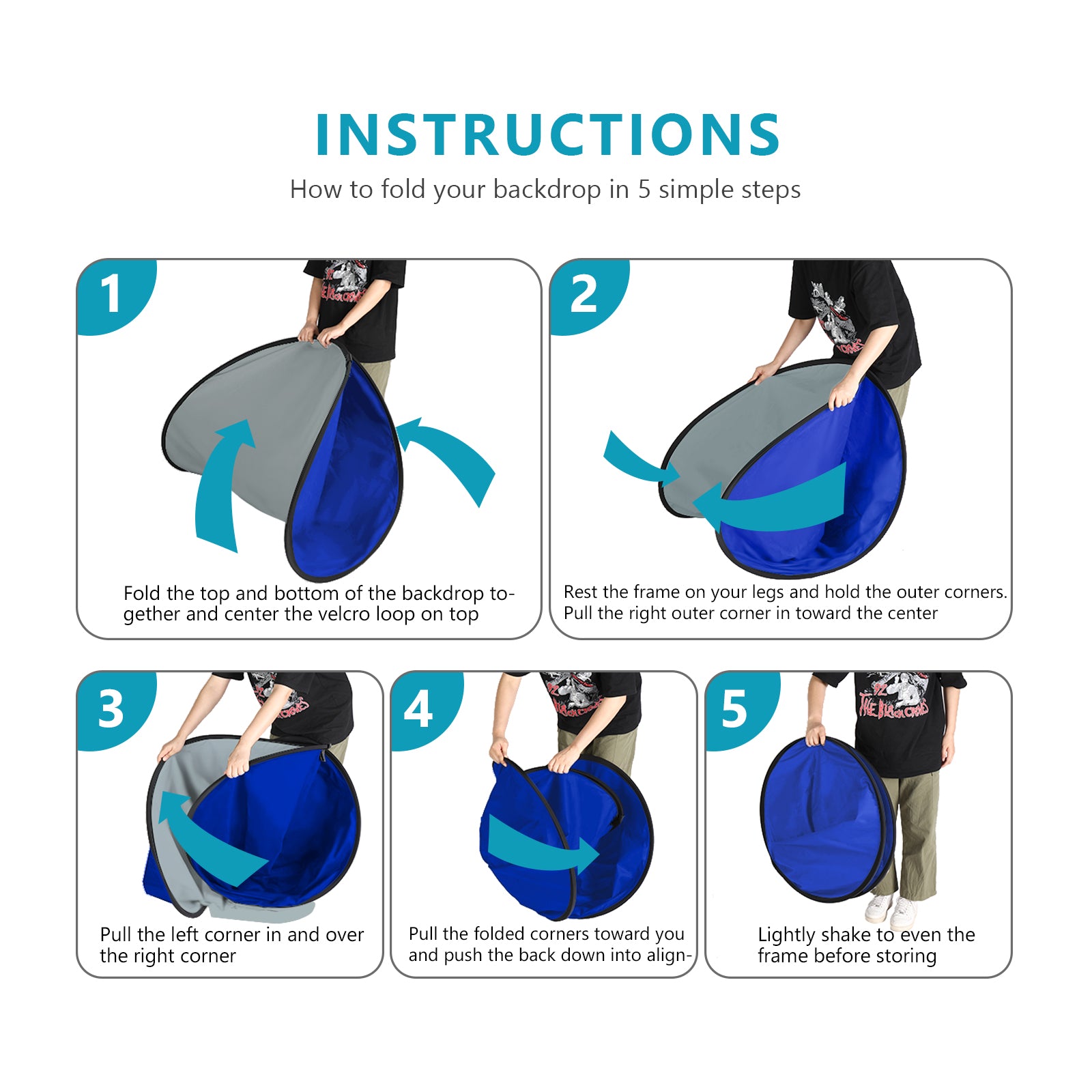 Instructions of the NEEWER 1.5x2m 2-in-1 Collapsible Blue&Grey Backdrop