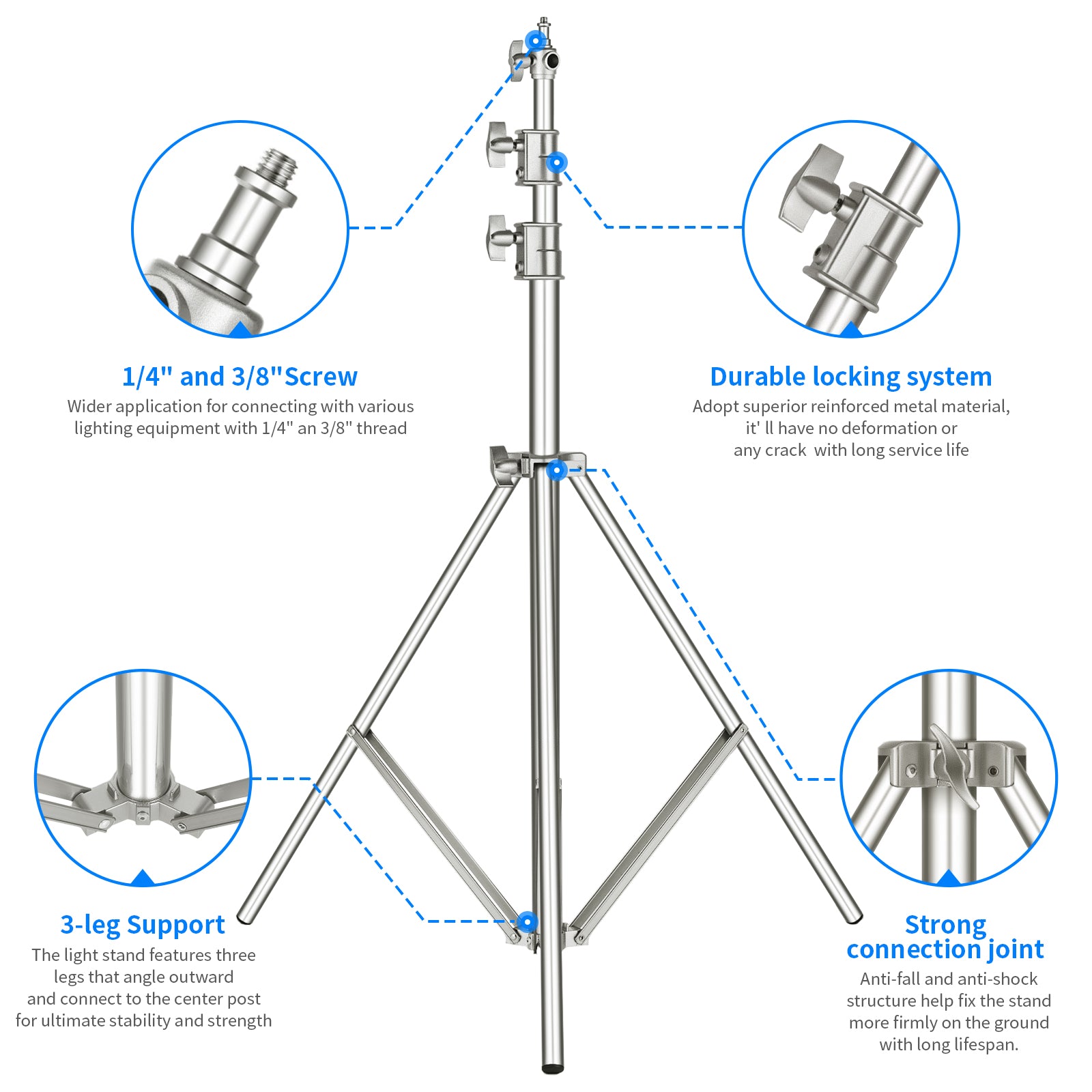 NEEWER ST-300SS Portable Outdoor Light Stand features durable locking system.