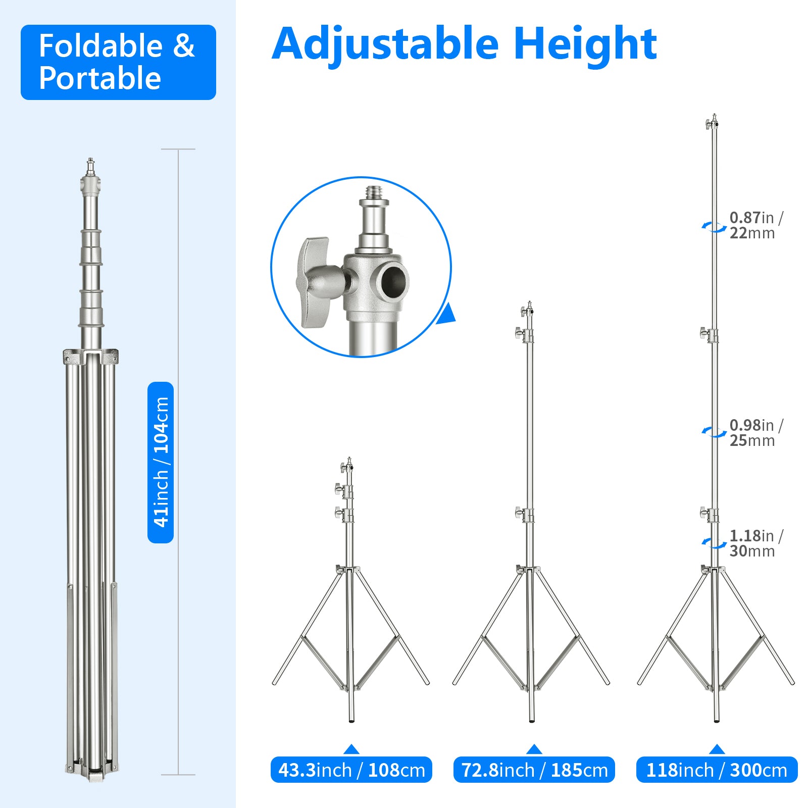 Height Adjustment Range of the NEEWER 300cm Flexible Light Stand