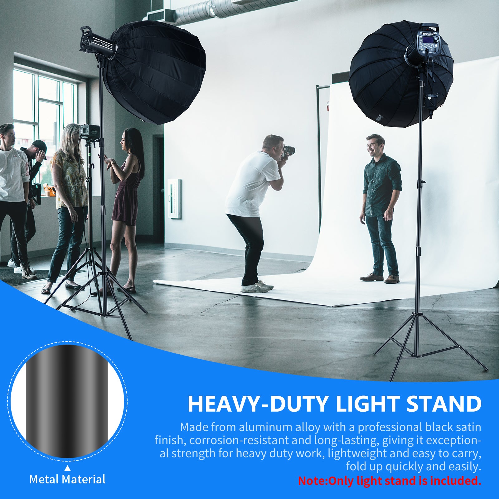 NEEWER ST-300 300cm Photo Light Stand is made from aluminum alloy with a black stain finish.