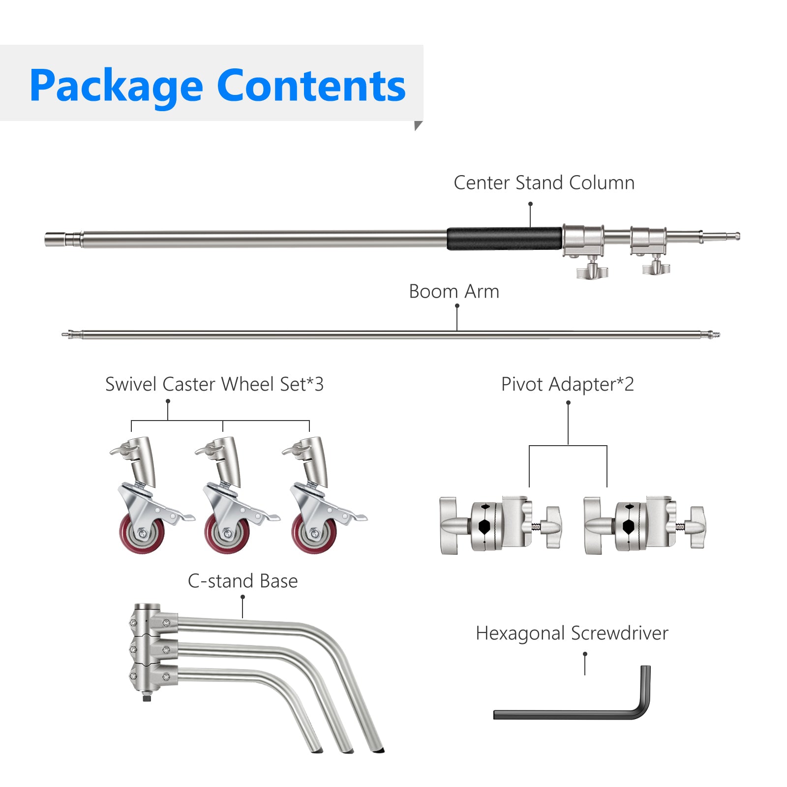 Package Contents of the NEEWER Metal C Stand Light Stand With Wheels