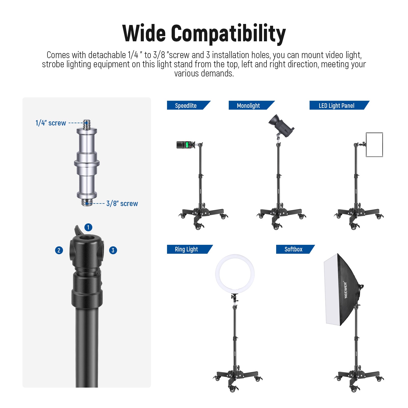 Wide Compatibility of the NEEWER ST72 Ajustable Heavy Duty Light Stand