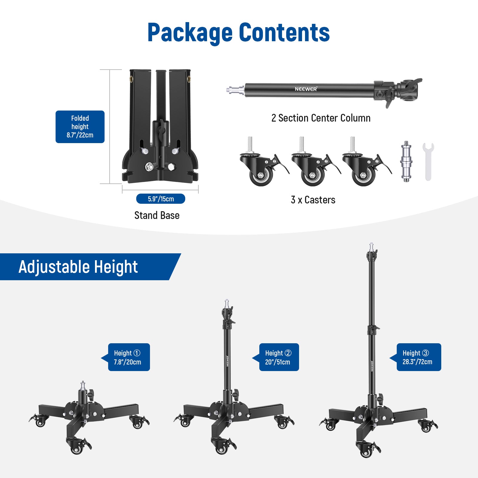 Package Contents of the NEEWER ST72 Ajustable Heavy Duty Light Stand