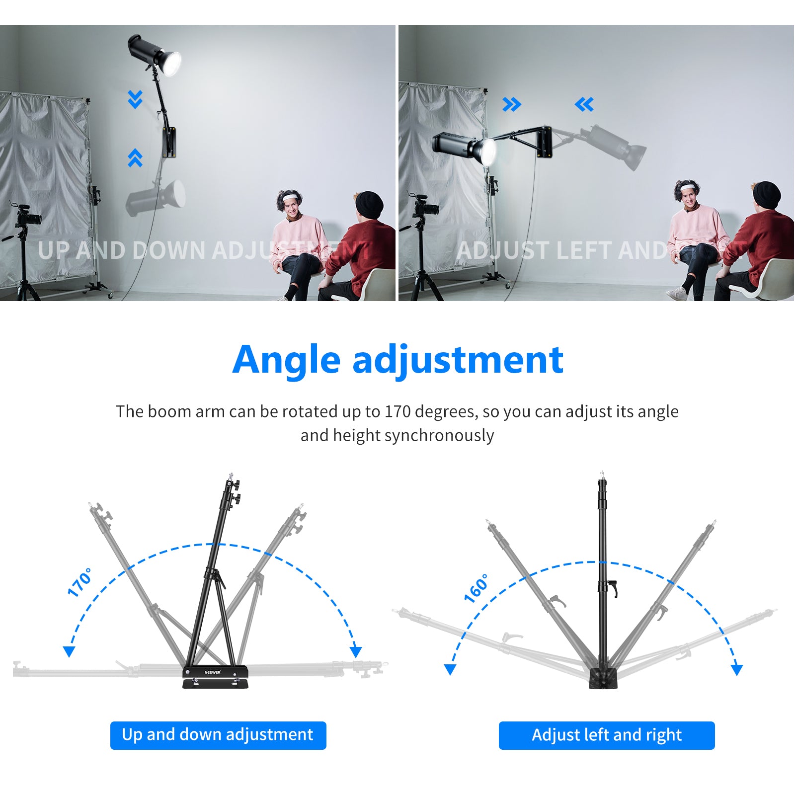 NEEWER 180CM Wall Boom Arm can be rotated up to 170 degrees