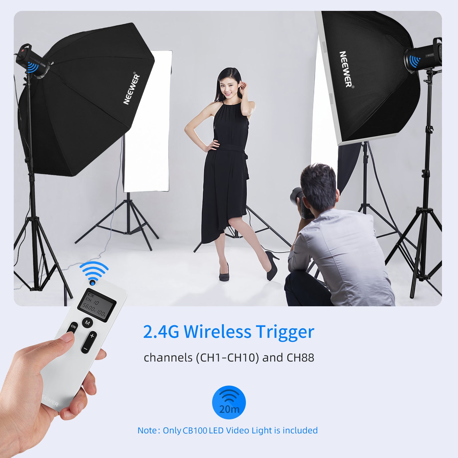 Wireless remote control with 10 channels allows you to change settings like brightness and channels