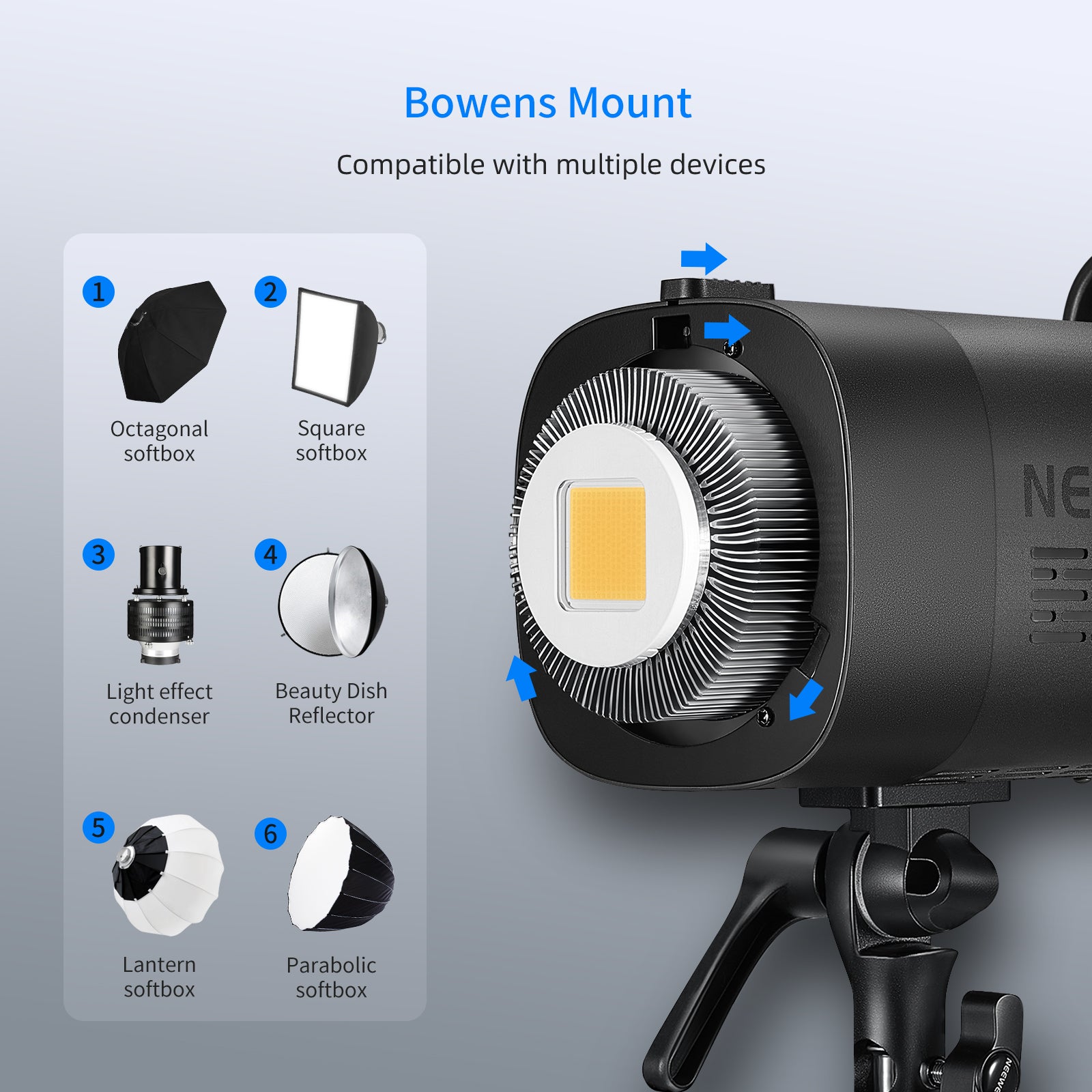 Designed with Bowens Mount and umbrella holes, more easily to connect with beam tube