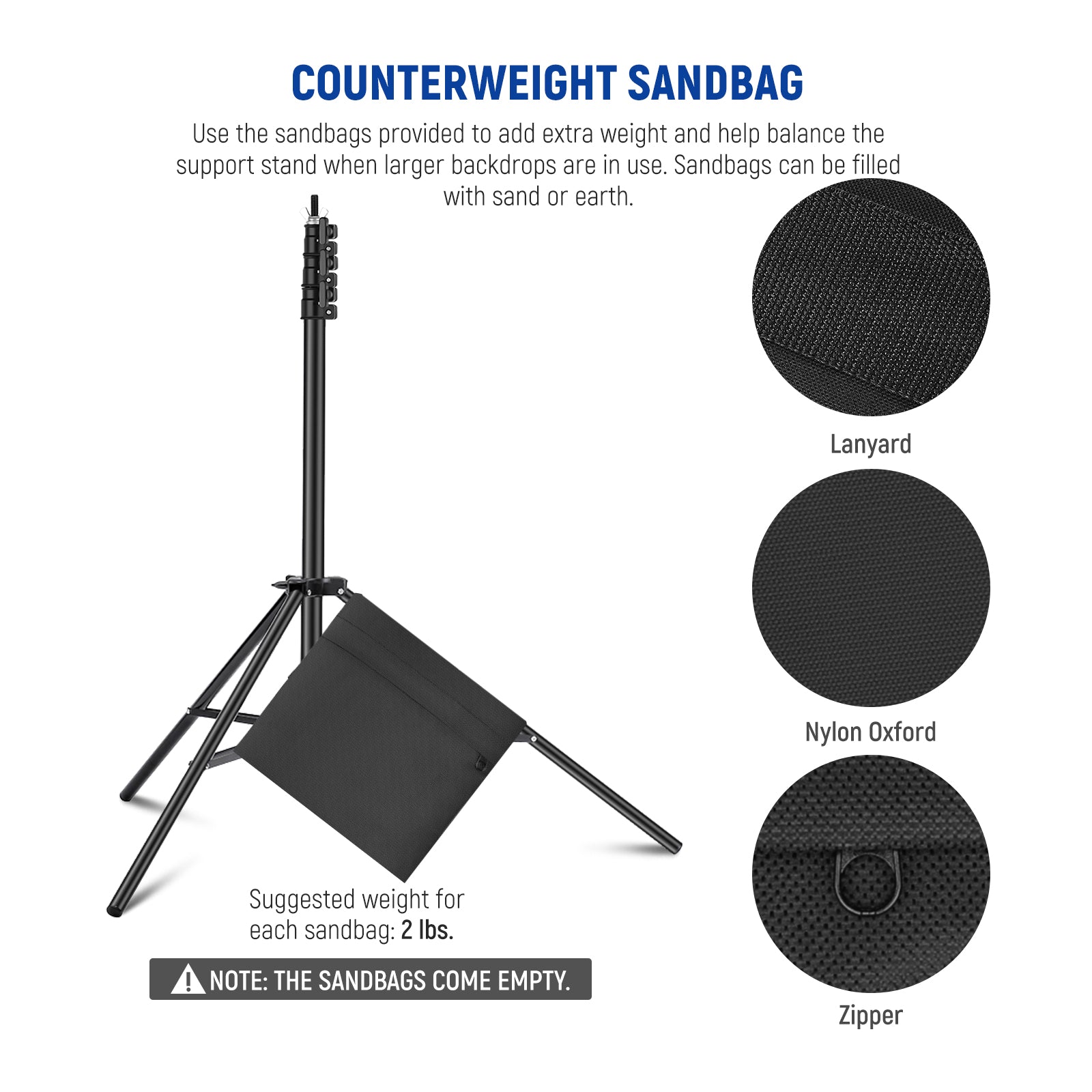 NEEWER 8.5x10ft Adjustable Backdrop Stand Kit has counterweight sandbags