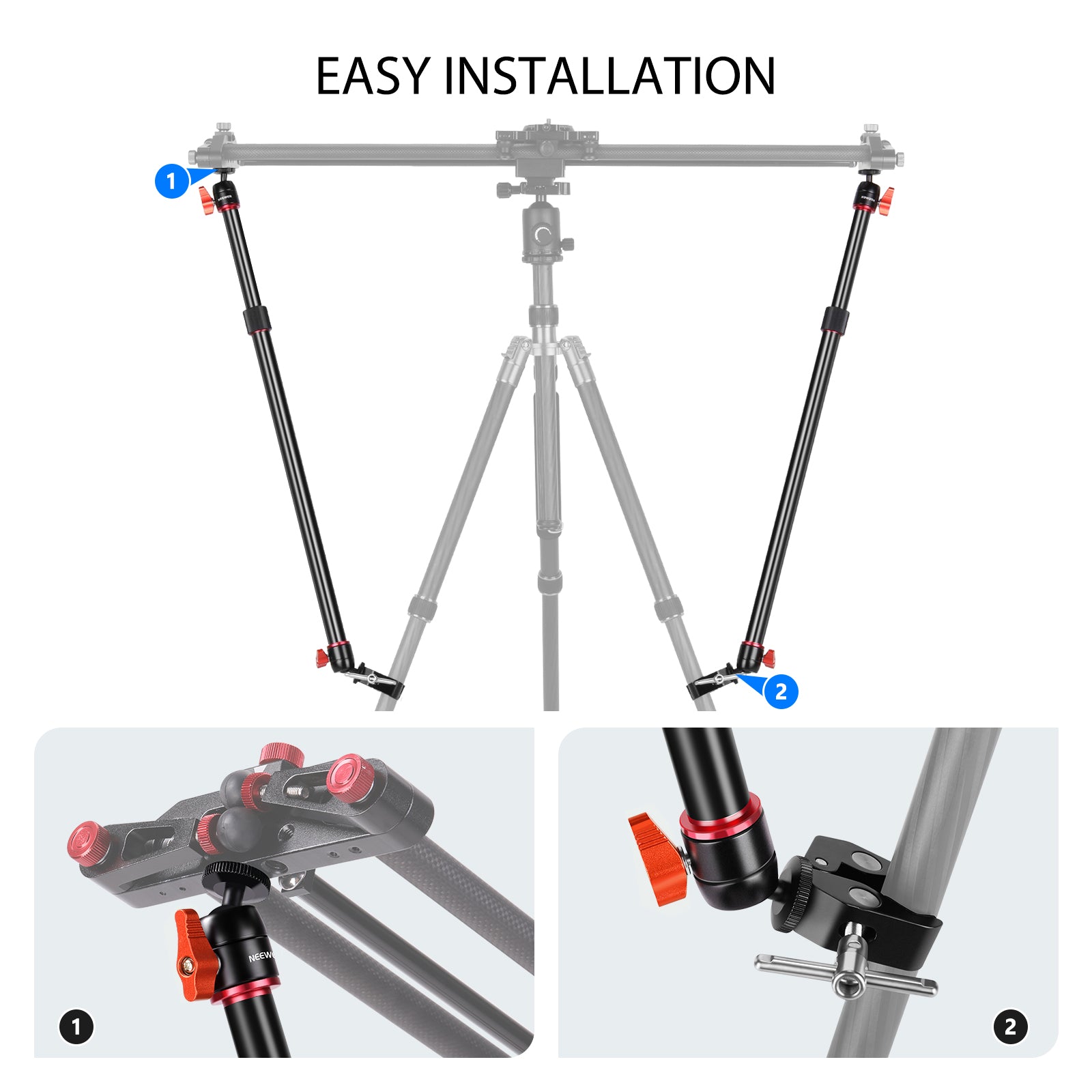 Installation method of the NEEWER Aluminum Alloy Camera Slider Support Arm
