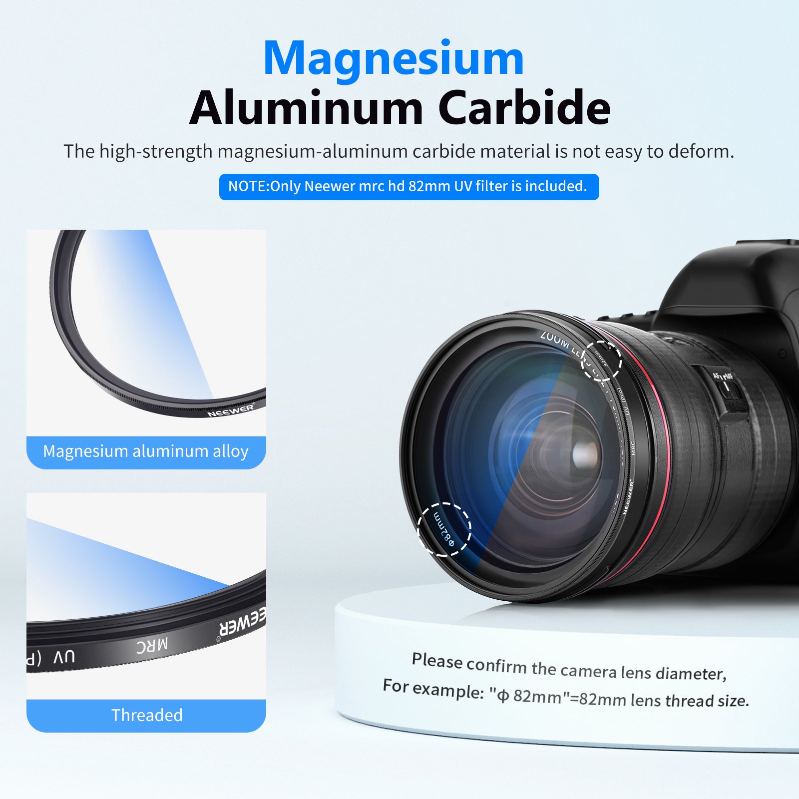 Made of aluminum-magnesium alloy, the filter frame is strong and durable.
