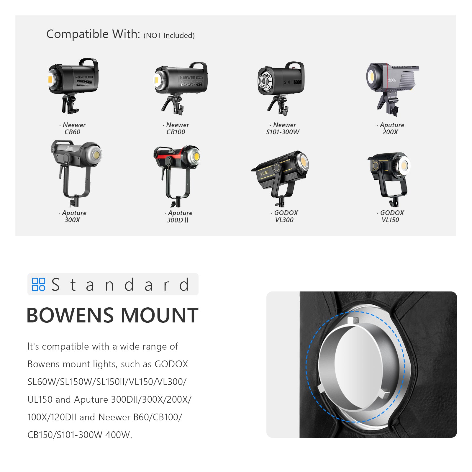 NEEWER SB-BW6090 60x90cm Rectangular Softbox is compatible with a wiade range of Bowens mount lights.
