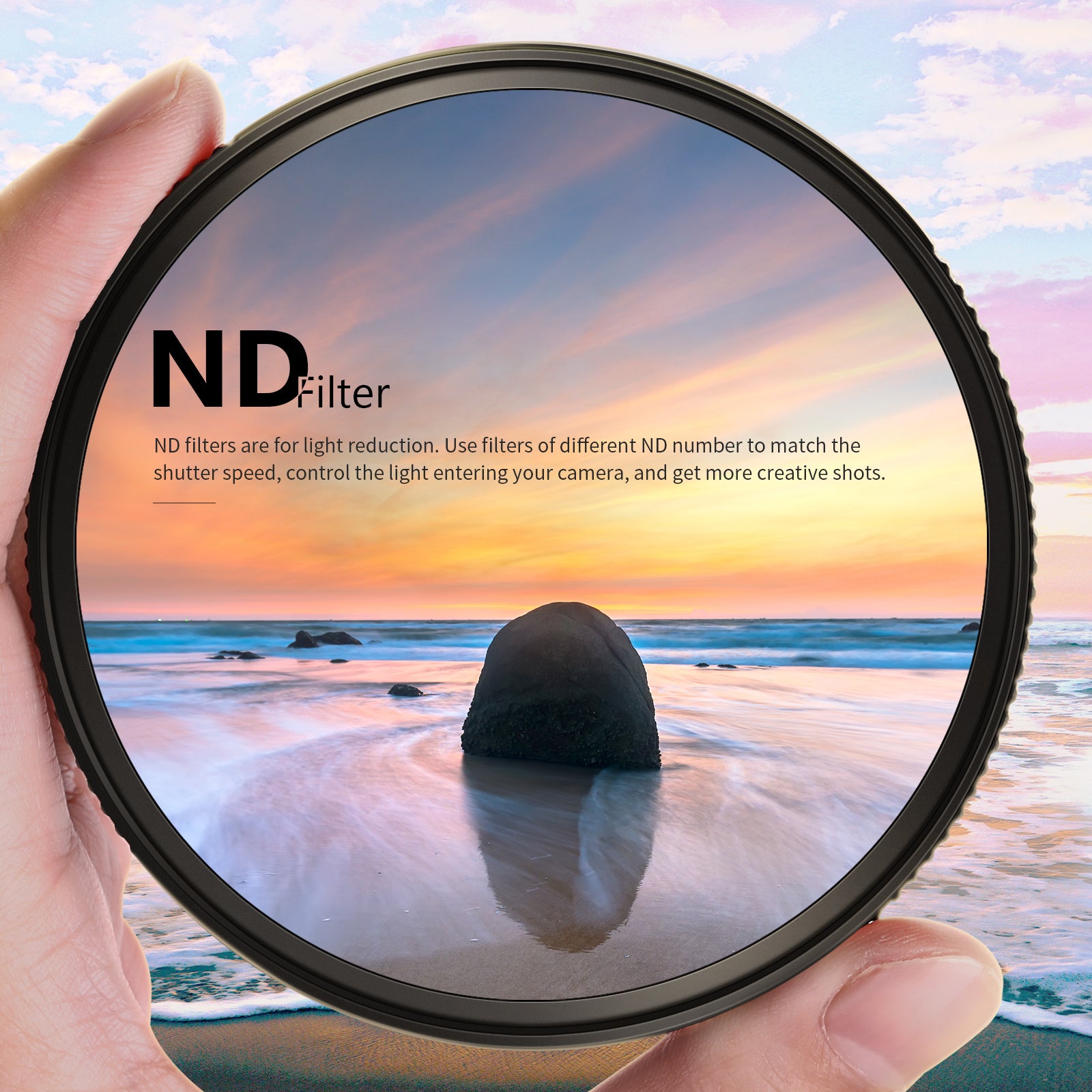 The ND1000 filter provides 10 stops of light reduction without affecting colors.