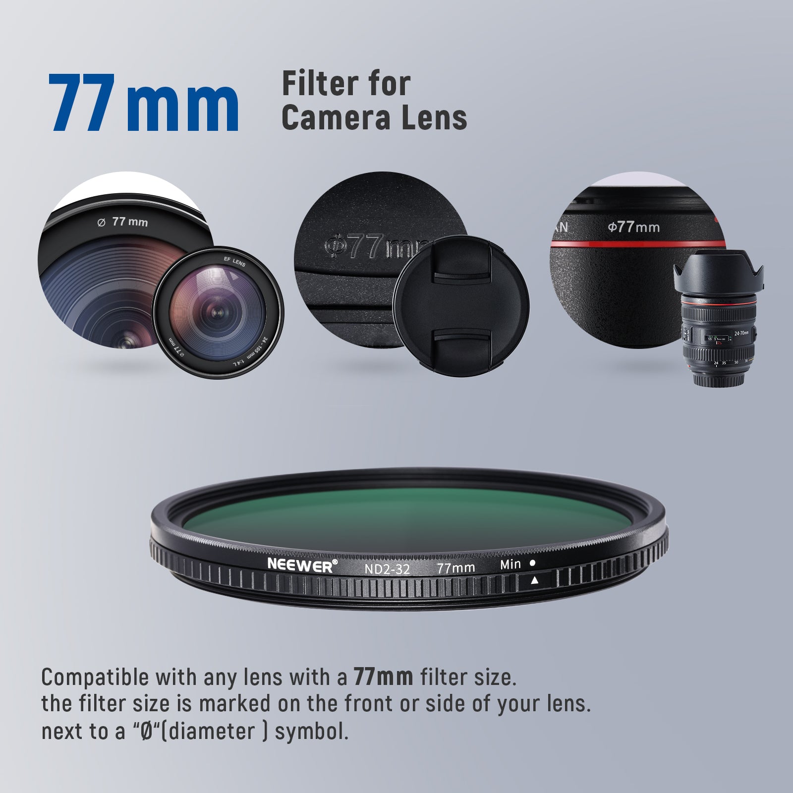 NEEWER 77mm ND2-ND32 Variable ND Filter for camera lens