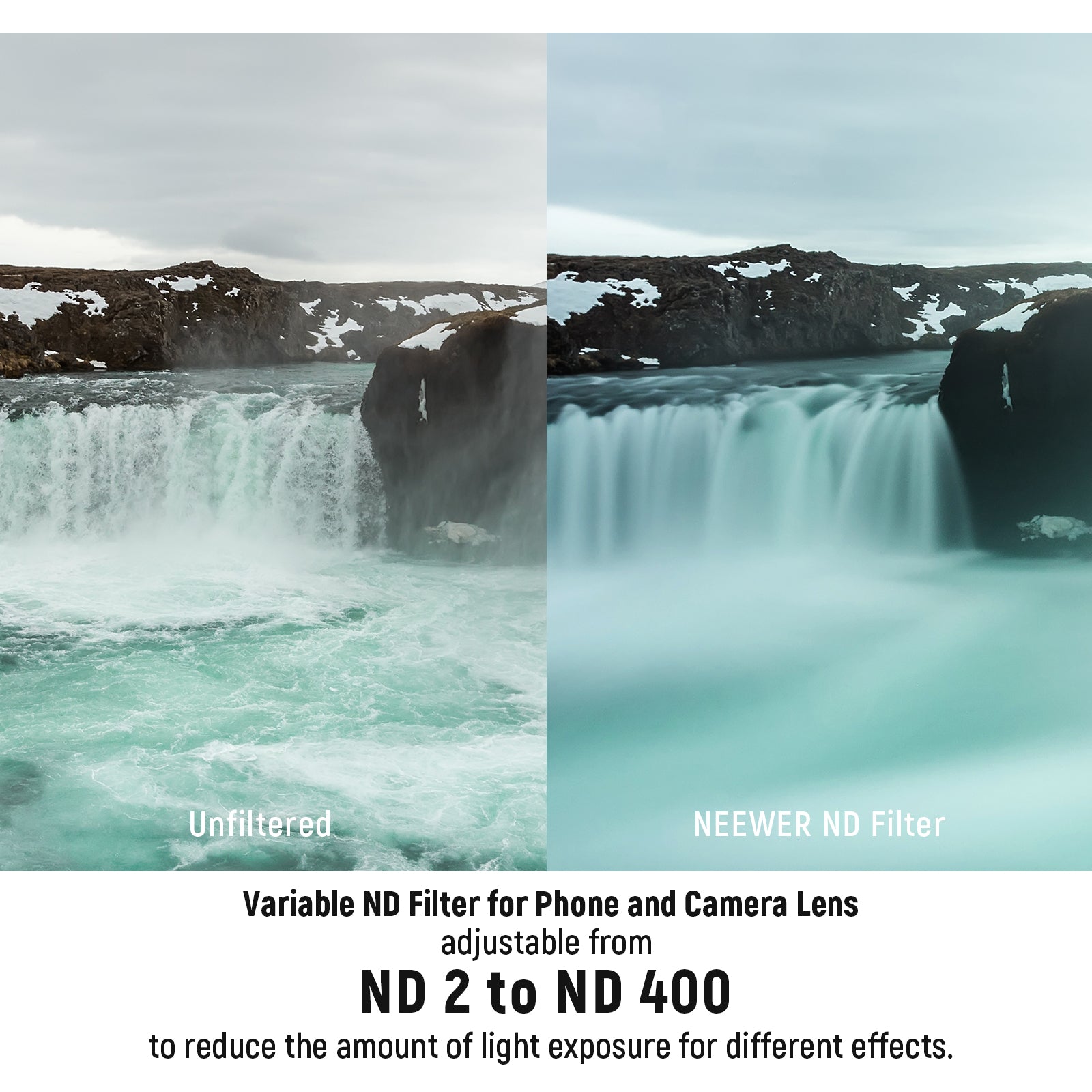 NEEWER FL-37 Variable ND Filter is adjustable from ND2 to ND400.