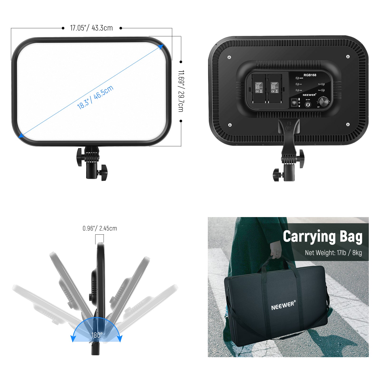 Product detail of the NEEWER RGB168 18.3 Inch LED Light Panel