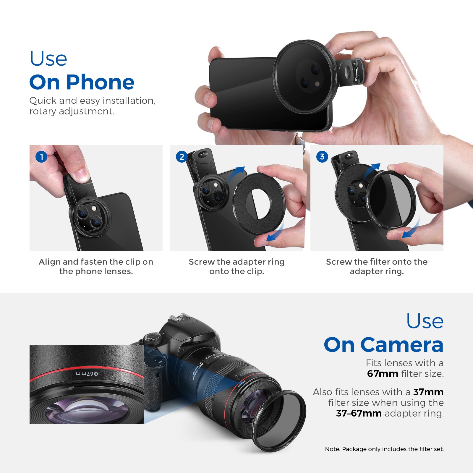 NEEWER 67mm Lens Filters Kit for Phone & Camera is easy to use.