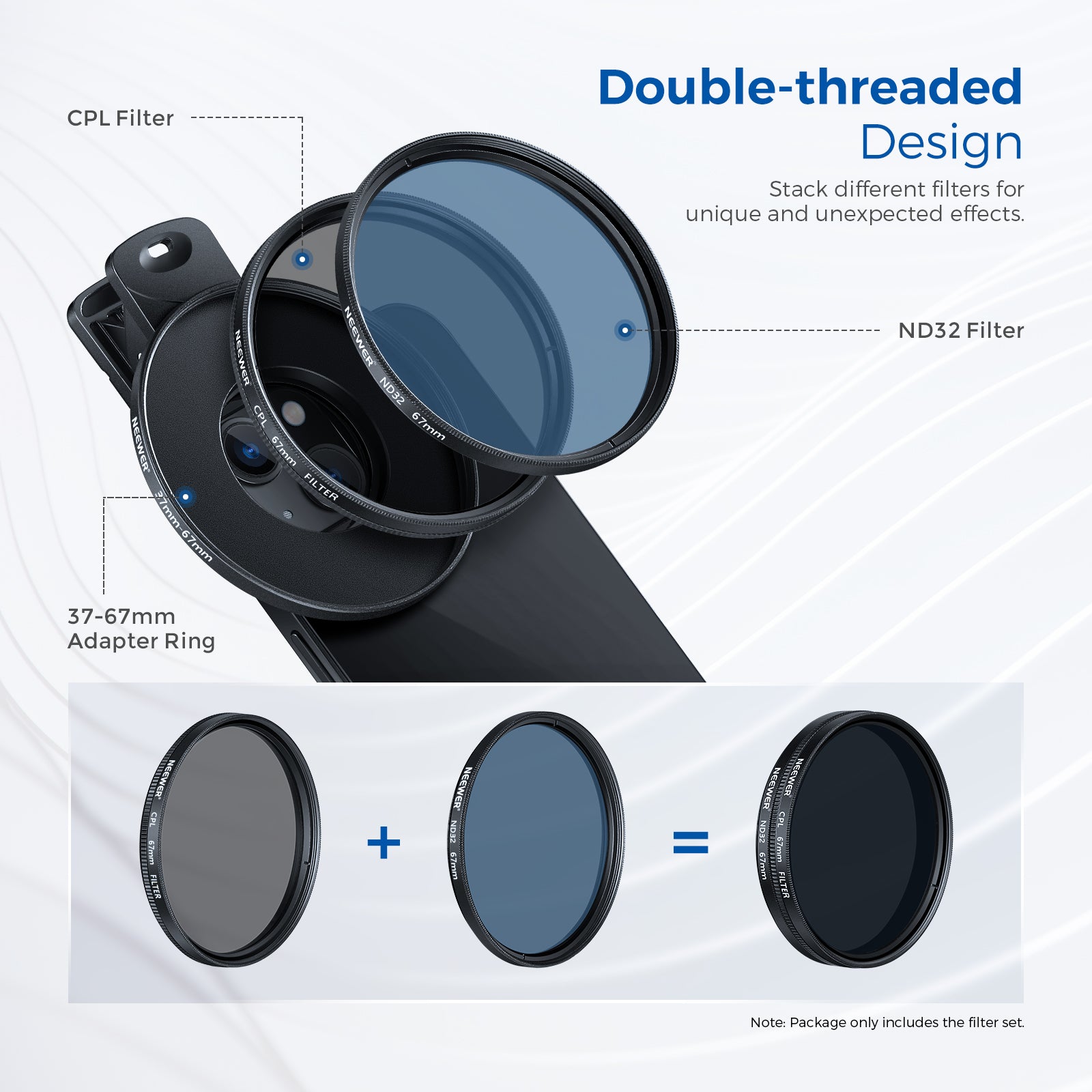The four color filters are made of resin and double-threaded