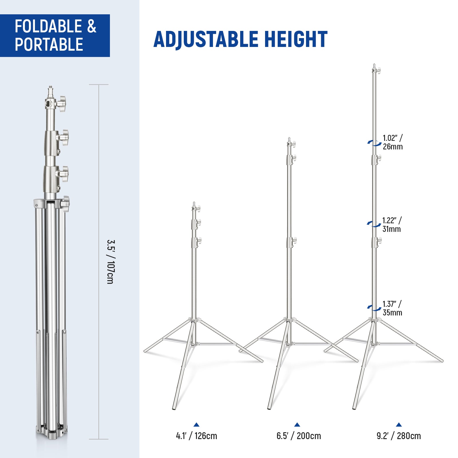 Height Adjustment Range of the NEEWER Stainless Steel Adjustable Light Stand