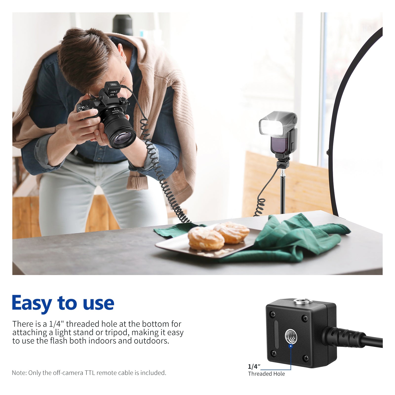 NEEWER NC-N20 TTL Off Camera Flash Speedlite Cord is easy to use.