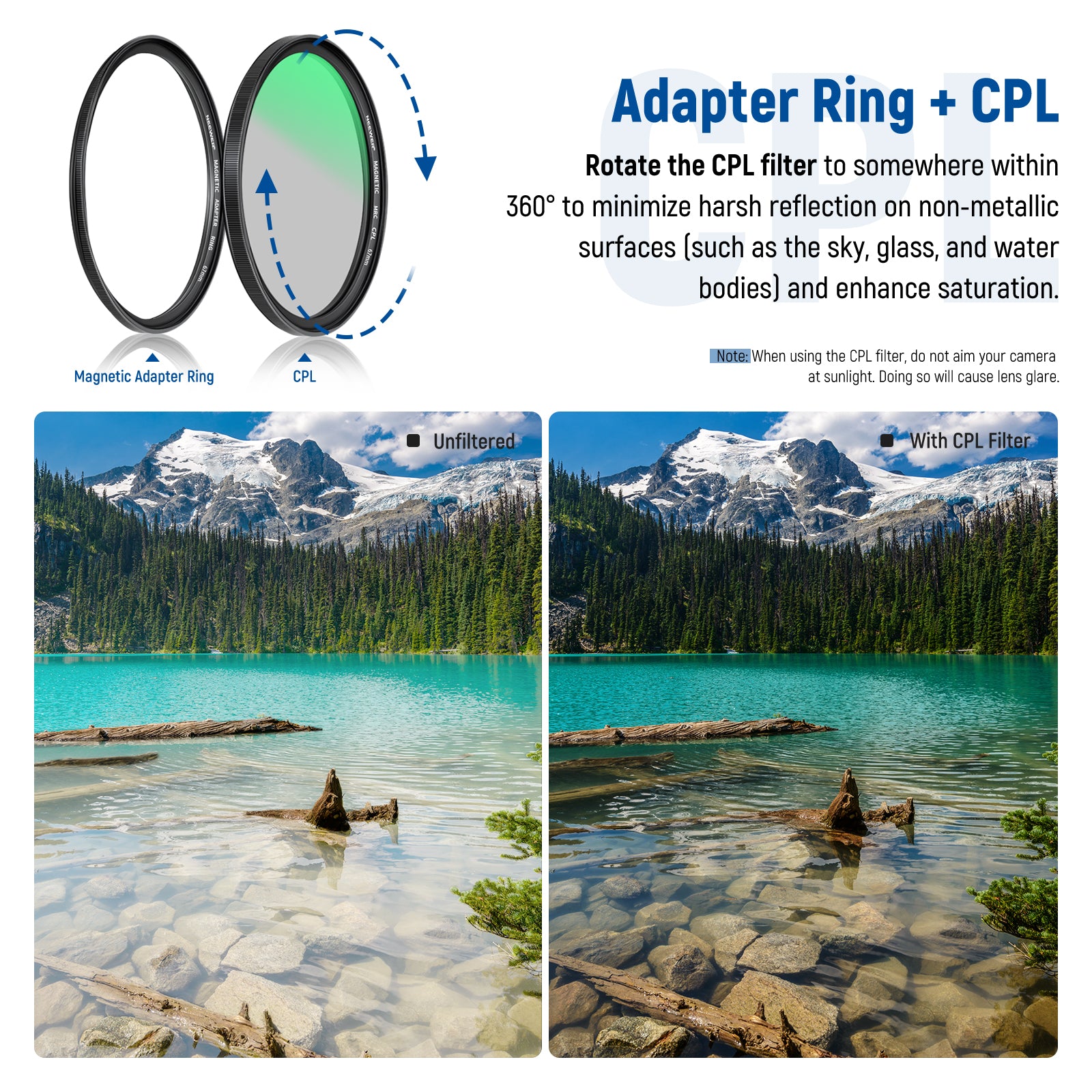 The CPL filter with a 360°rotatable outer ring