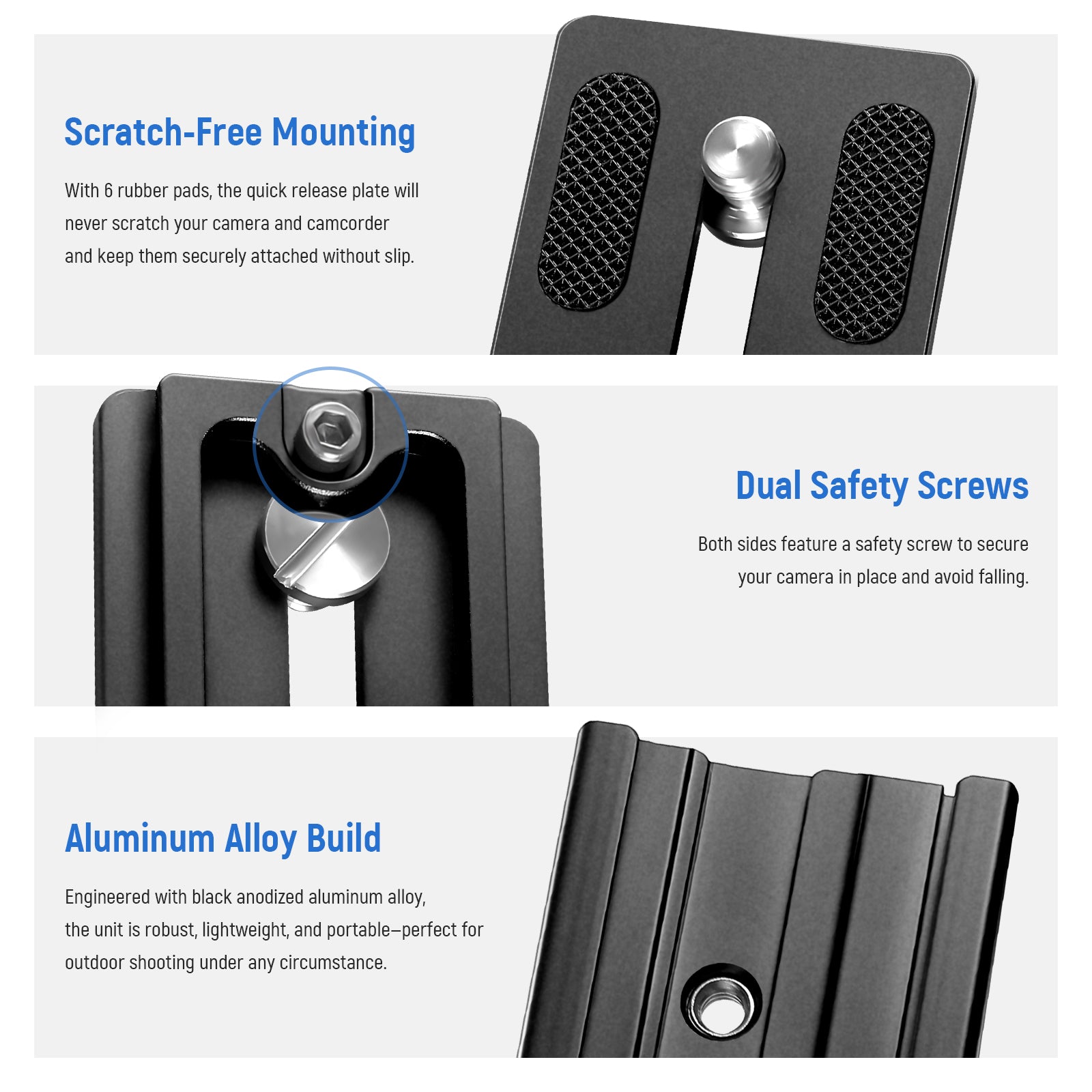 NEEWER QS-120 120mm Quick Release Plate will never scratch your camera