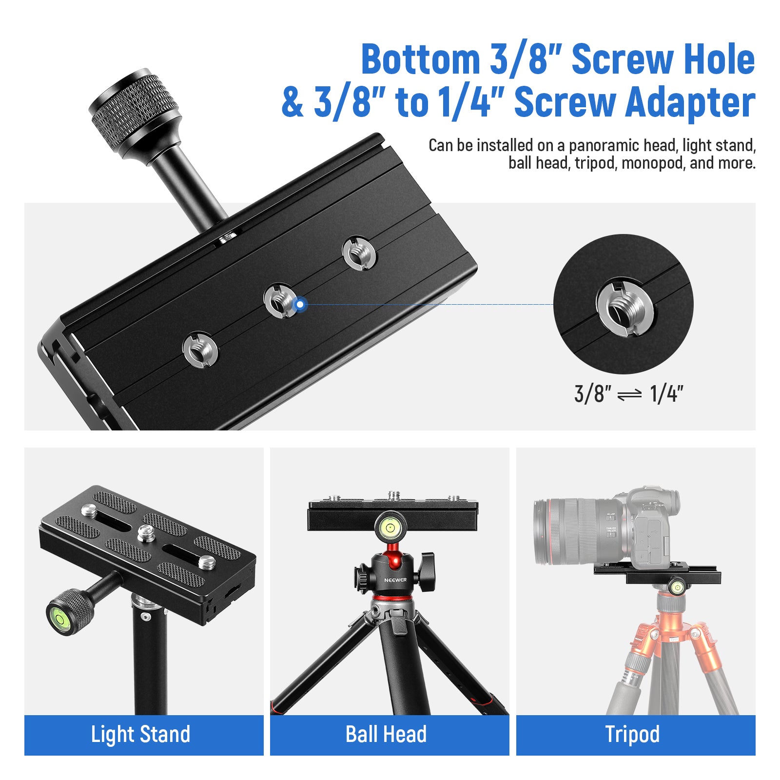 NEEWER QS-120 120mm Quick Release Plate features a 3/8” threaded hole