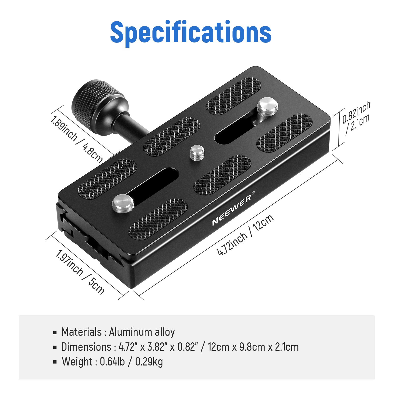 Specifications of the NEEWER QS-120 120mm Quick Release Plate